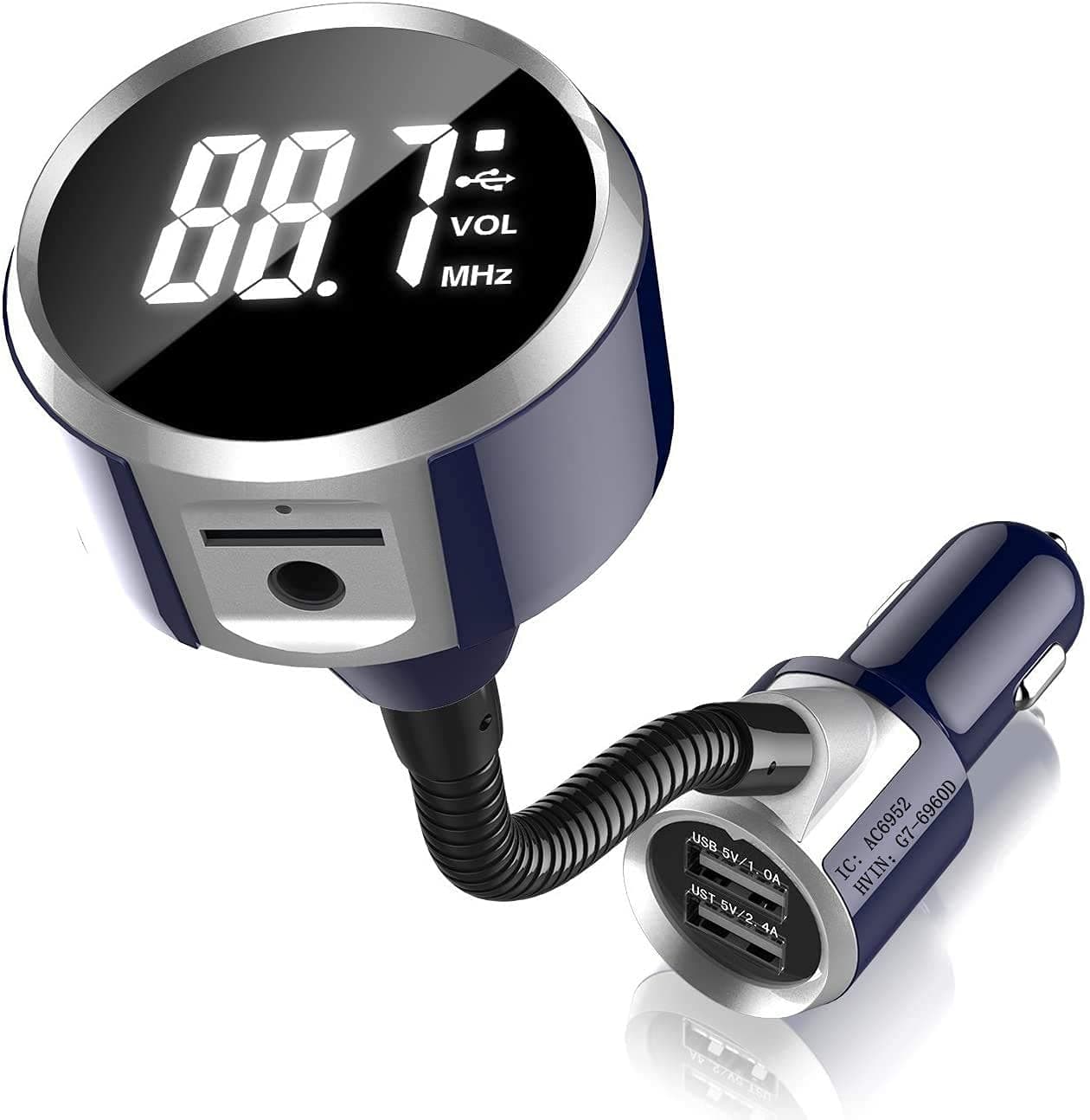 LDesign V4.2 Bluetooth FM Transmitter for Car, 6-in-1 Wireless Radio Transmitter Audio Adapter Car Kit with One Key Operate, Flexible Hose (V4.2 Bluetooth FM Transmitter)