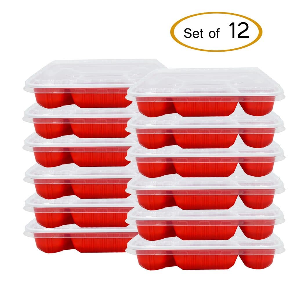 Aestar 4-Compartment Bento Lunch Box With Lid, set of 12, RED