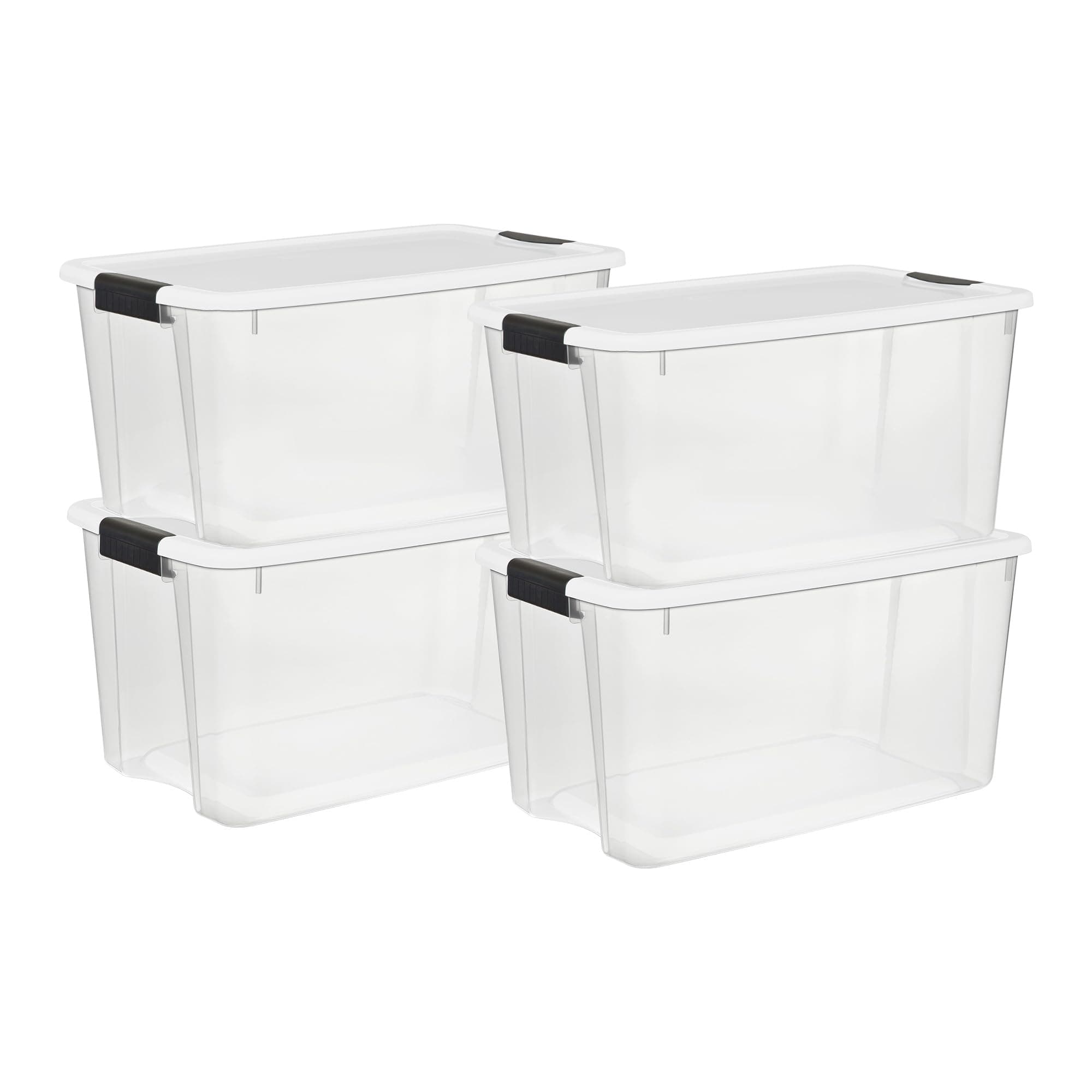 Sterilite 4 Pack Ultra Latching Box, Storage Bins with Lids, Clear Plastic, 70 Quart - Heavy-Duty Organizing Containers for Closet, Bathroom, and Office