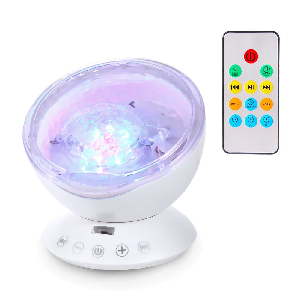 YRLED Ocean Wave Music Projector LED Night Light,Built in High Power Speaker with 7 Color Changing Modes,White