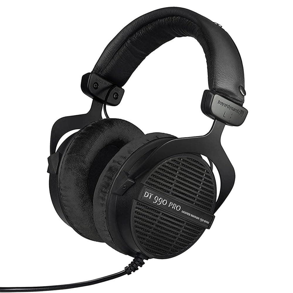 DT 990 PRO, 250 Ohm, Open Back, Over Ear, Wired Professional Studio Headphones, Mixing, Music Production, Editing, Audiophile, 3m Coiled Cable, Black with Black Velour Ear Pads