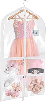 Univivi Clear PVC Dance Costume Bags Garment Bag 40 Inch for Dance Competitions, with 4 Medium Clear Zipper Pockets and 1 Large Back Zippered Pocket (Clear)
