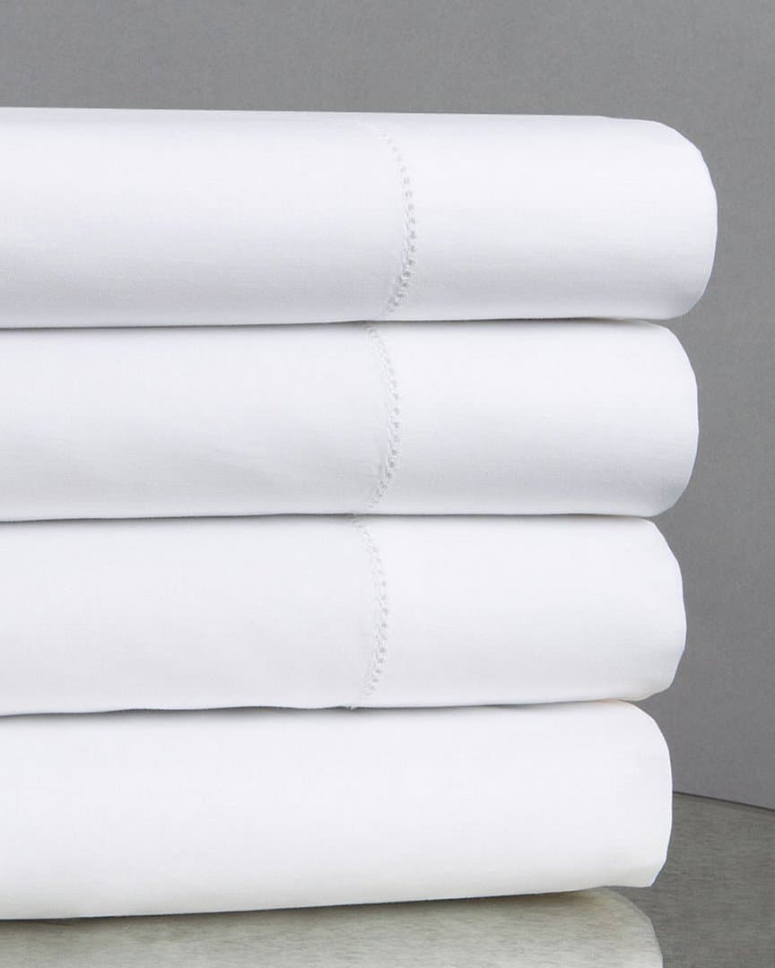Notte By Bellino Italian Solid Hemstitch Sheet Set, King Sheet Set, White Made in Italy