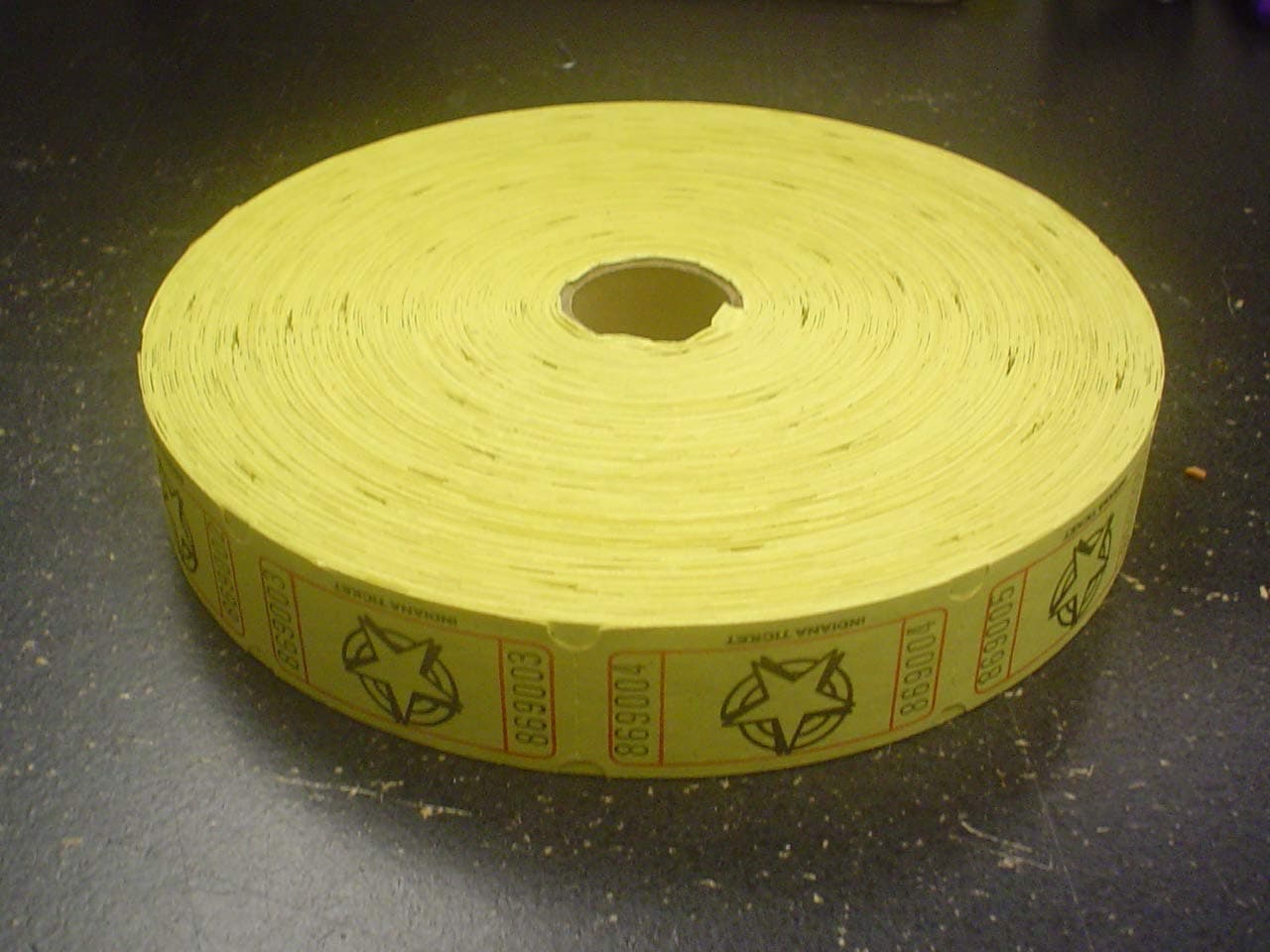 2000 Yellow Star Single Roll Consecutively Numbered Raffle Tickets by Indiana Ticket Company