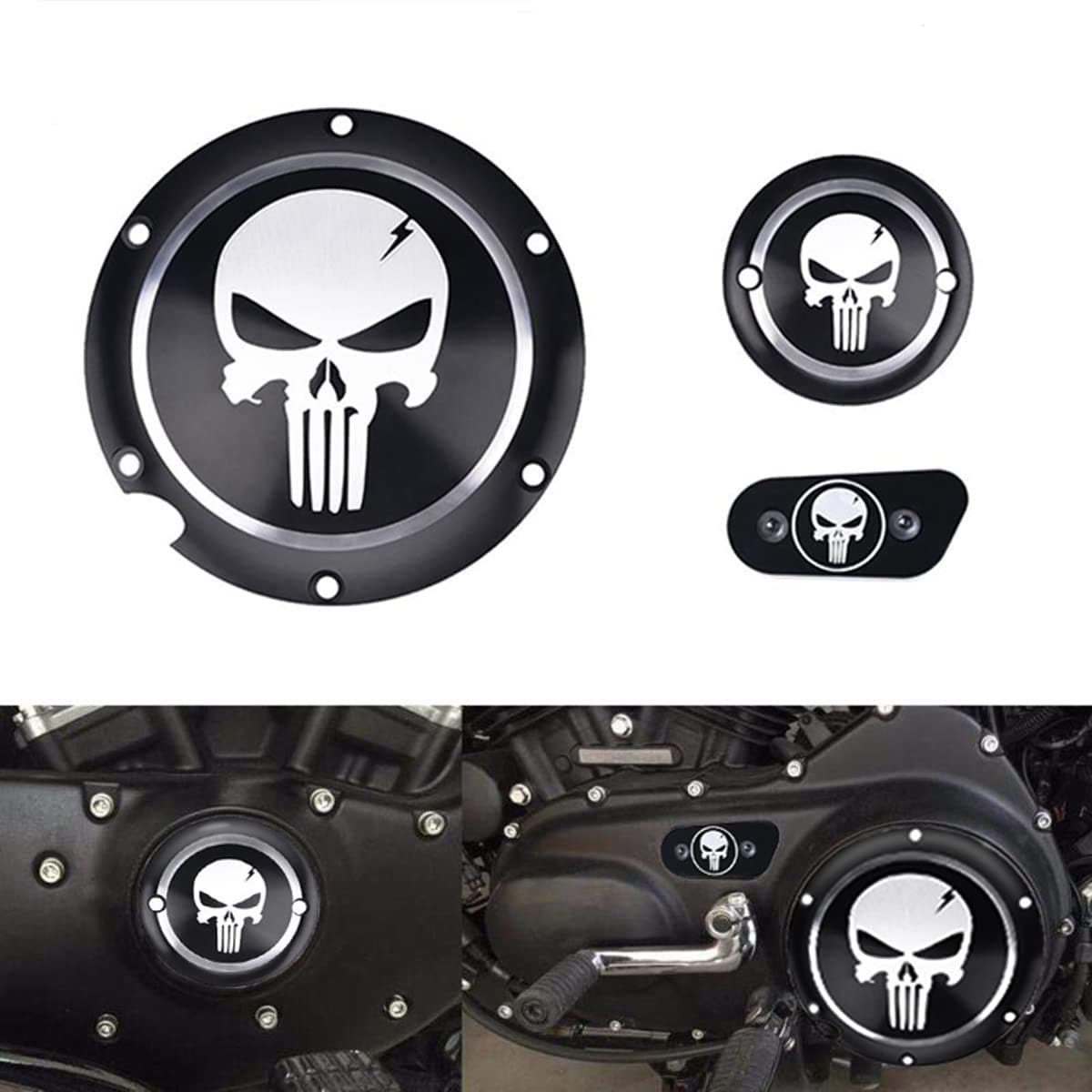 3 in 1 Skull Engine Derby Timer Cover Chain Inspection Cover Replacement for Harley Sportster Iron XL 883 1200 48 72