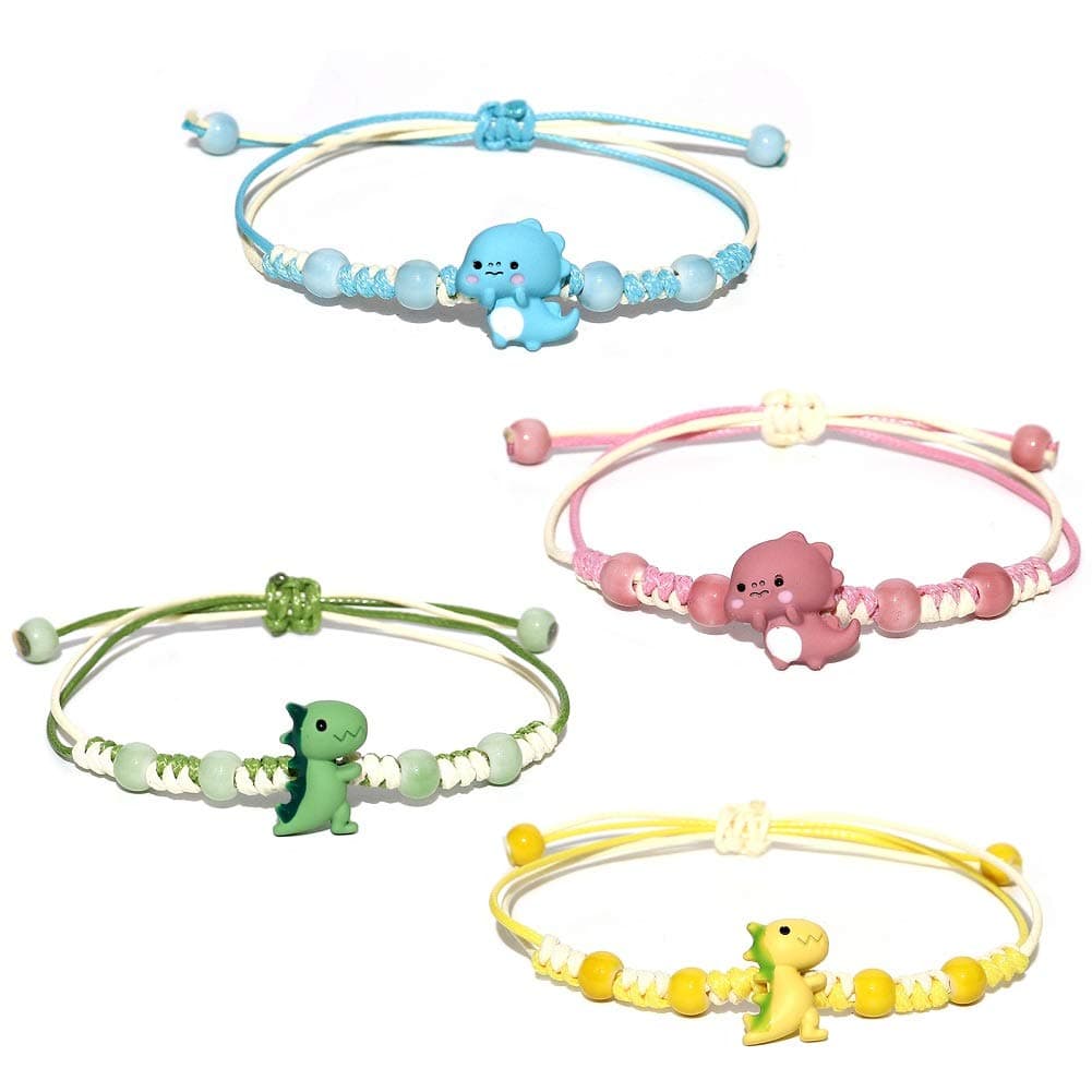 4 Pcs Unique Dinosaurs Bracelets Beaded Colorful Luck String Rope Chain Cord Thread Braided Good Protection Friendship Wish Bracelet Jewelry for Women Men