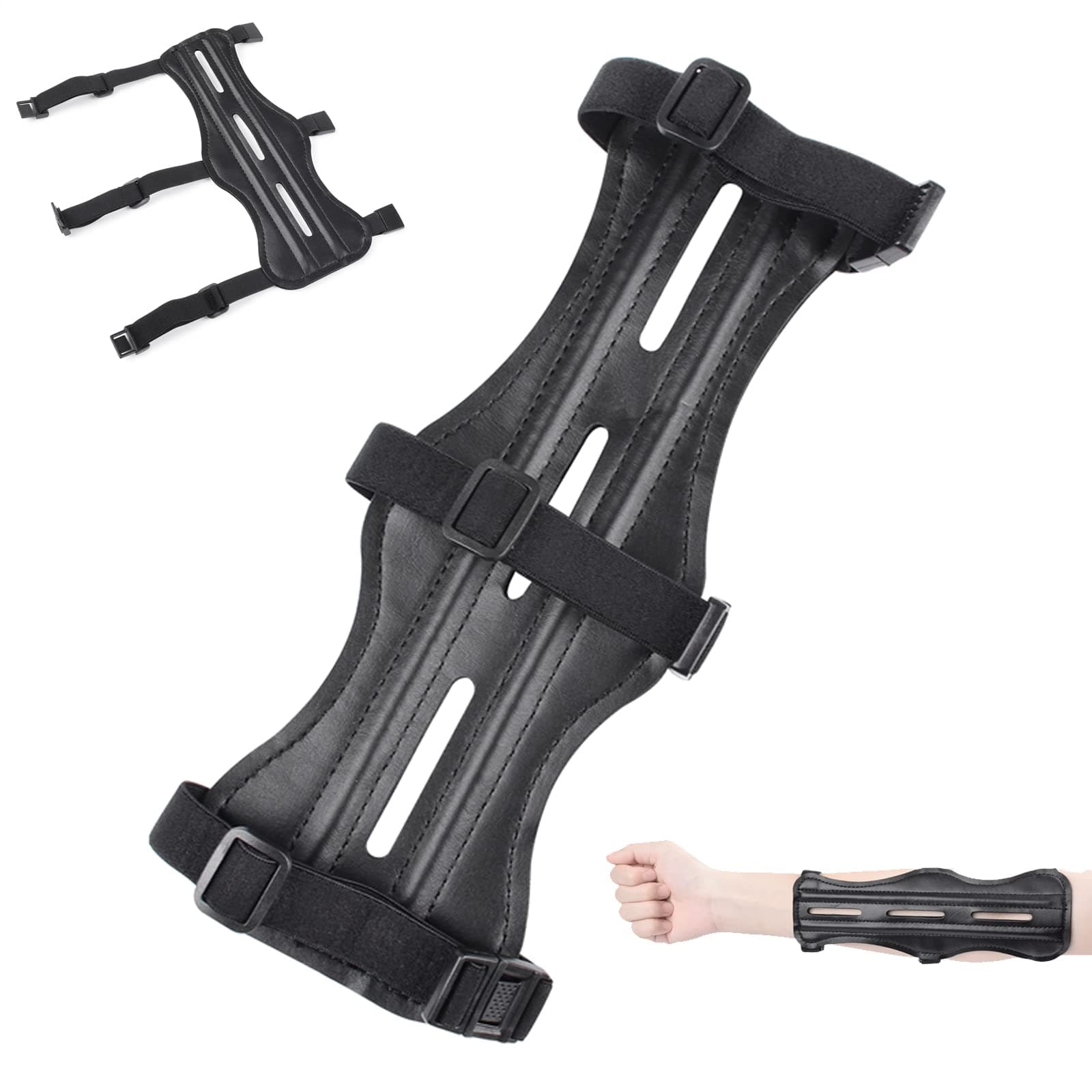 8.7'' Cow Leather Archery Arm Guard Protector with 3 Adjustable Straps for Bow Hunting Accessories for Youth & Adults