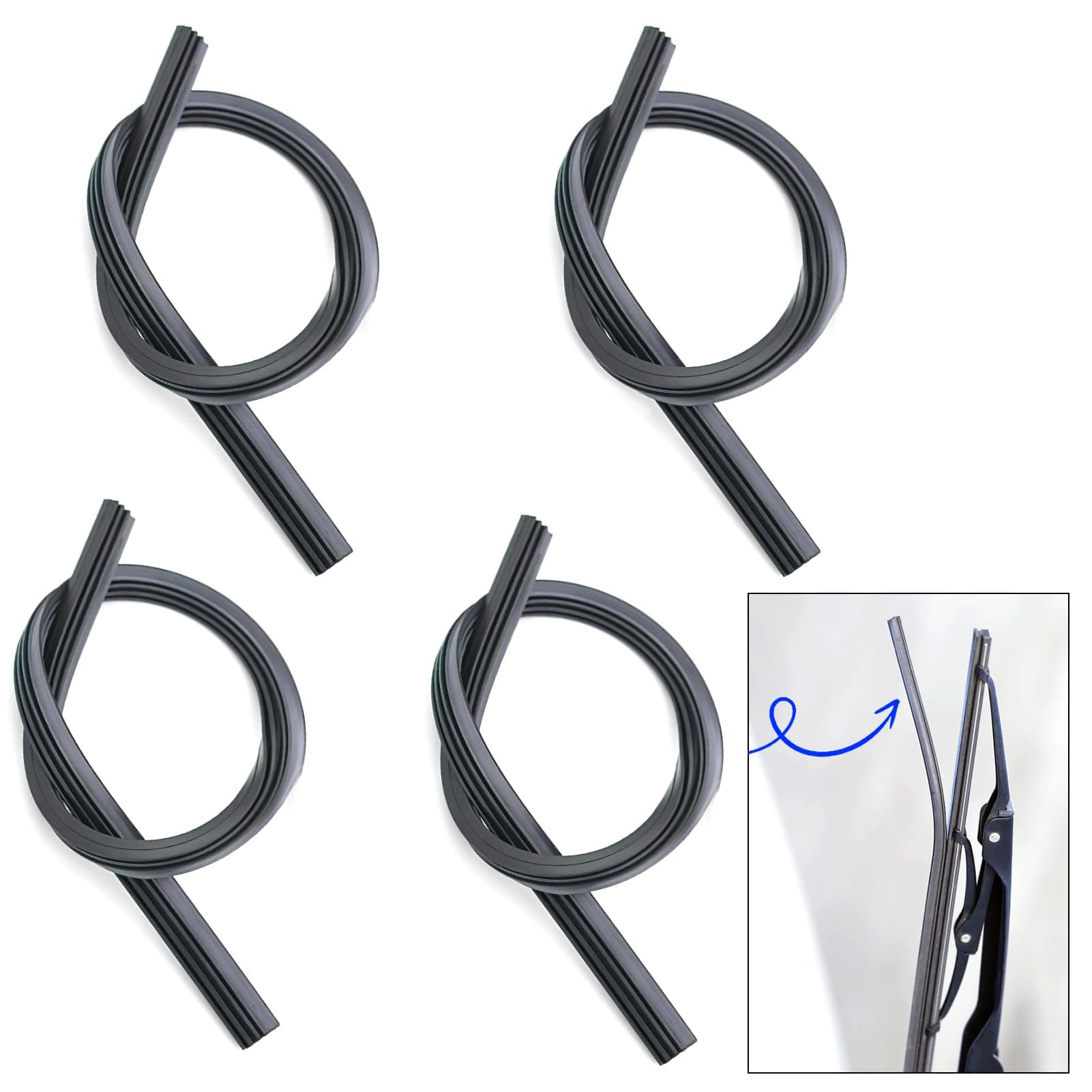 4 Pack Windscreen Wiper Blade Refills 28 inch Silicone Rear Wiper Blade Refills 6mm Universal Frameless Windshield Rubber Blades Replacement Strip Parts for Most Cars Auto Buses Vans Lorries Trucks