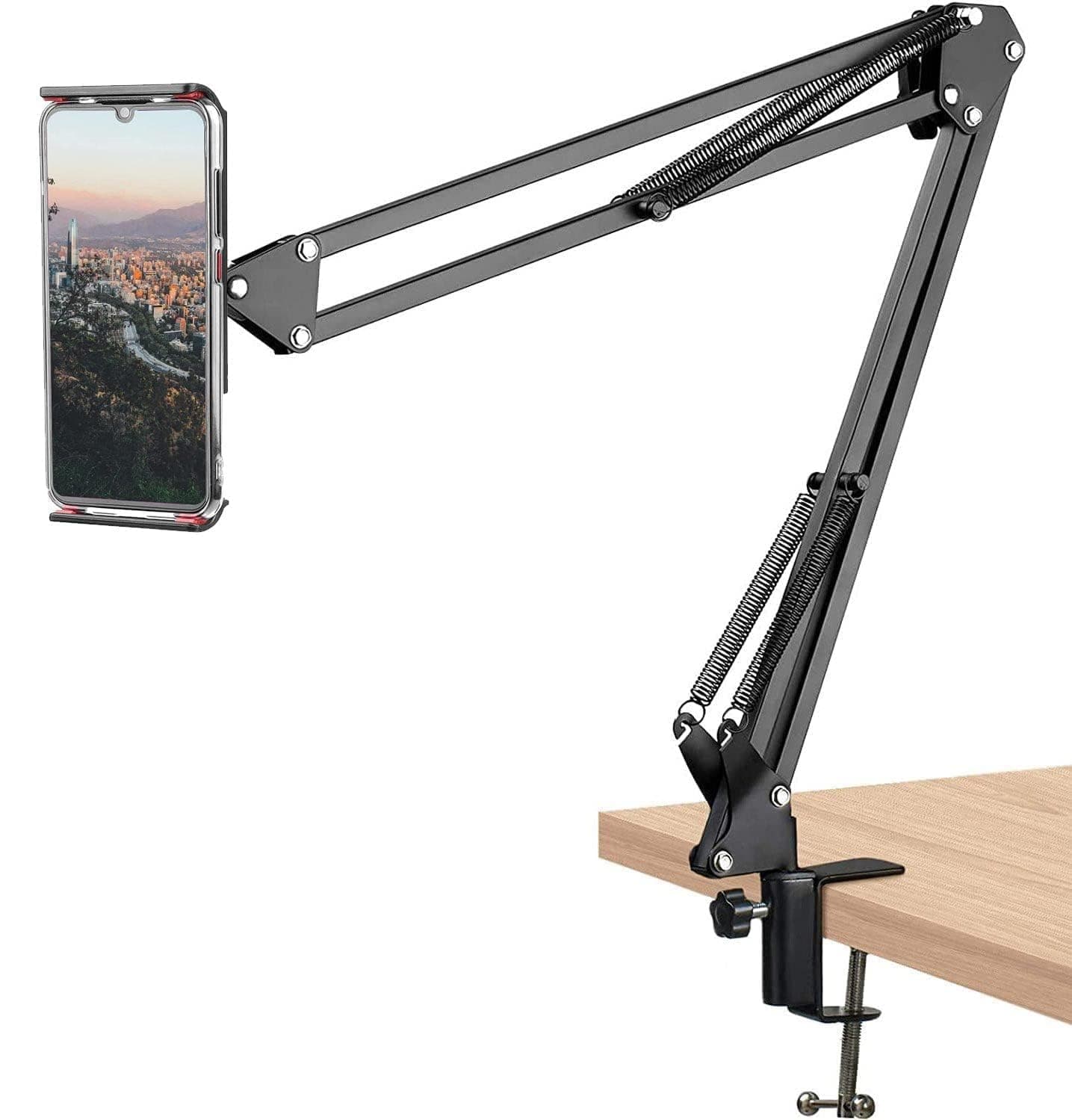 S K Digital, Universal Cell Phone Stand Holder Mount Flexible 360� Rotation Metal Long Lazy Arm Bracket for 3.5-6.5 inch Phones Mobile Stand for Streaming Overhead Video