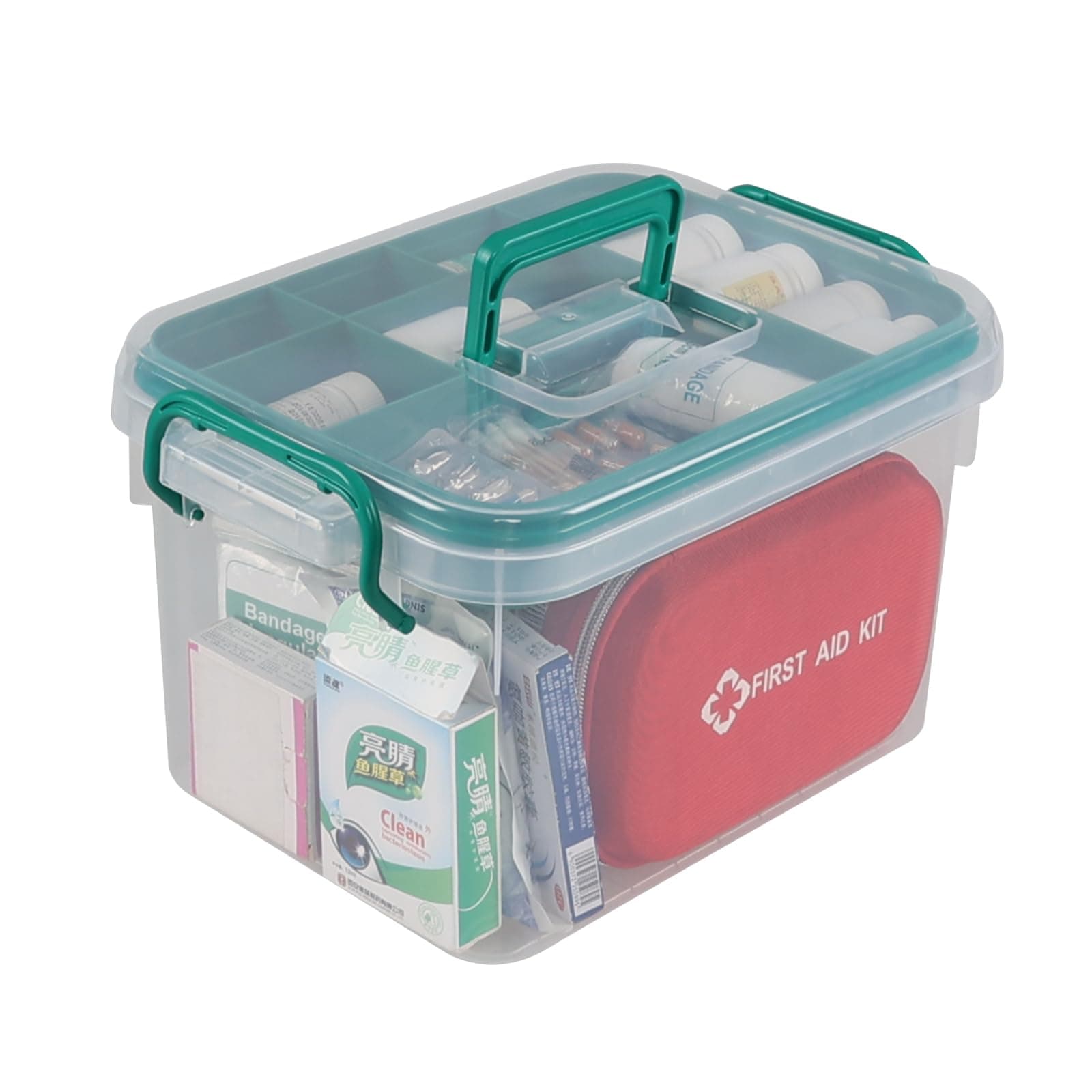 1 Pack Plastic Medicine Storage Kit with Tray, First Aid Storage Box with Handles, Clear Household First Aid Organizer