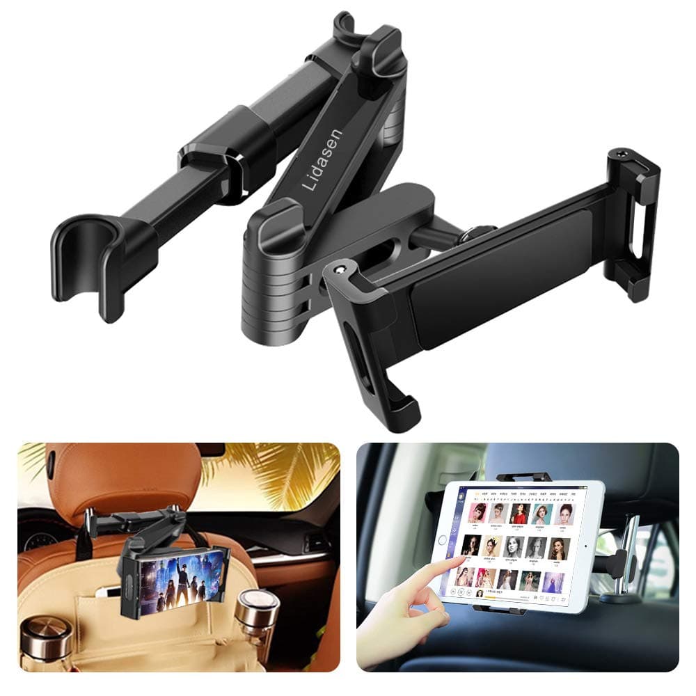 Car Headrest Mount, Universal 360° Rotating Adjustable Car Backseat Mount Tablet Headrest Holder for iPad, Samsung Galaxy, Other 6"-12.7" Tablets and 4.7"-8" Cell Phones (Lengthened Version)