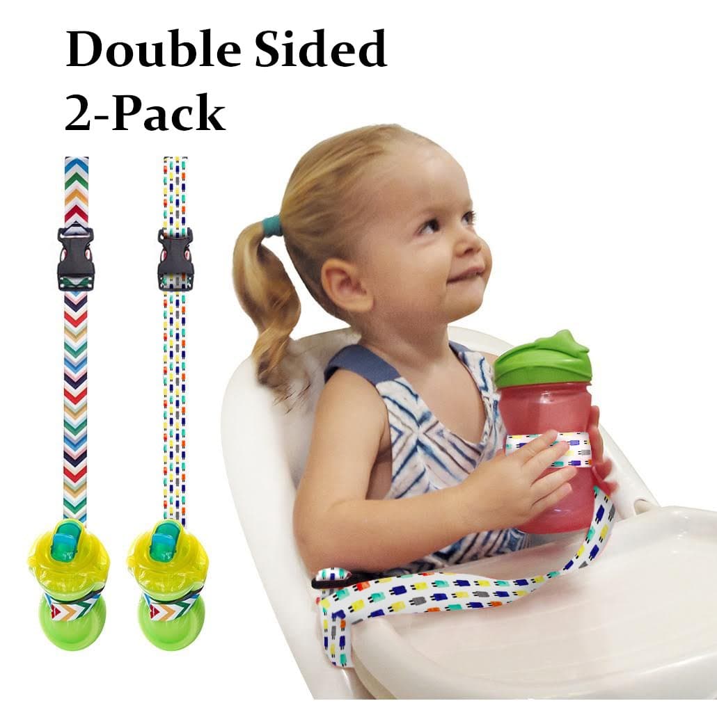 The Original Double Sided Cup/Bottle Strap. Bonus Toy Strap. The Only Multipurpose Reversible & 2 Sided Sippy Cup Strap for High Chairs, Strollers, Bikes. Leash for Sports Bottles (Coral/Teal)
