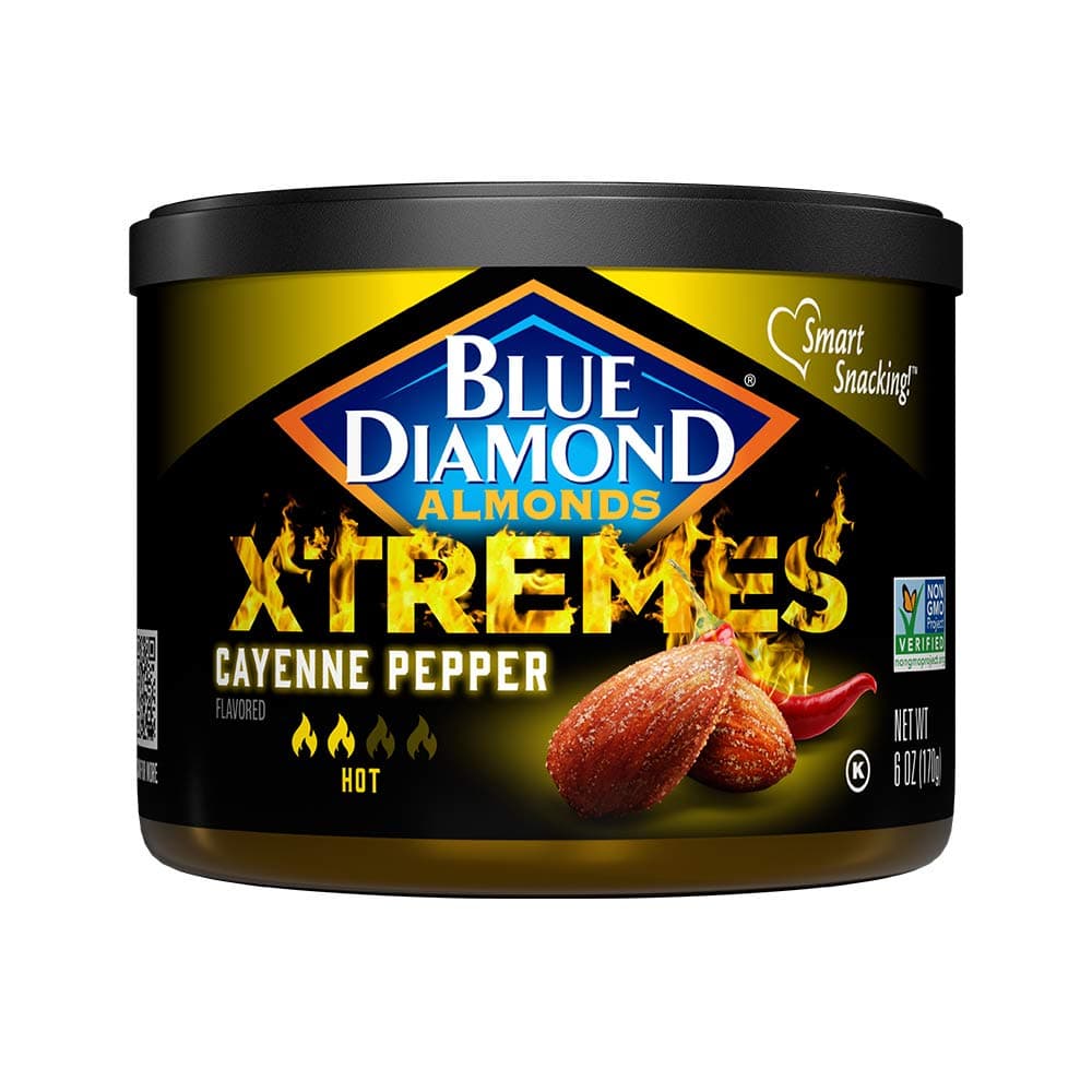 Blue Diamond Almonds XTREMES Cayenne Pepper Flavored Snack Nuts, 6 Oz Resealable Cans (Pack of 1)