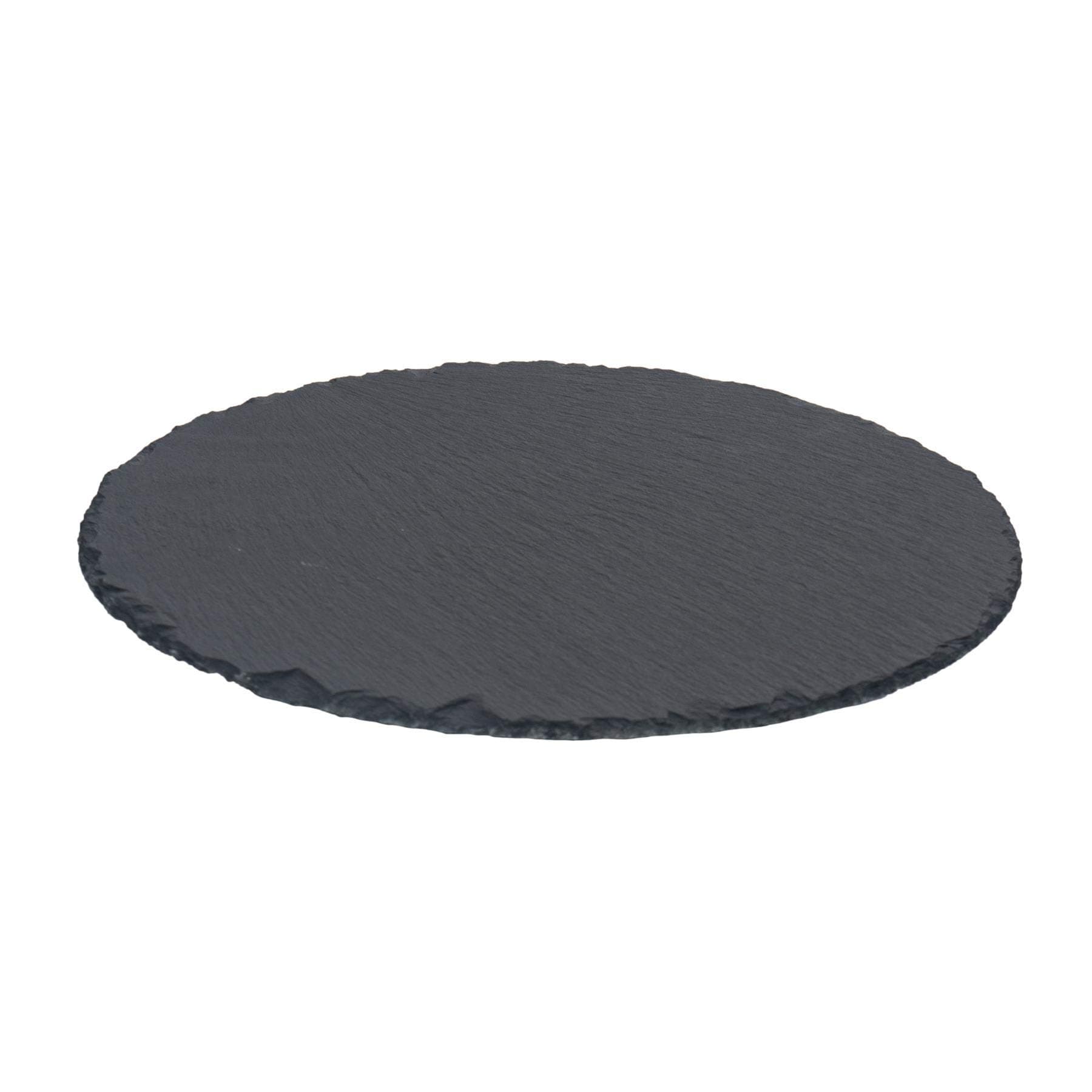 Slate Serving Platter - Round - 33cm - Pack of 1 - Black Natural Slate Rustic Raw Cut Serving Platter Fruit Savoury Placemat Cheese Board with Soft Padded Feet