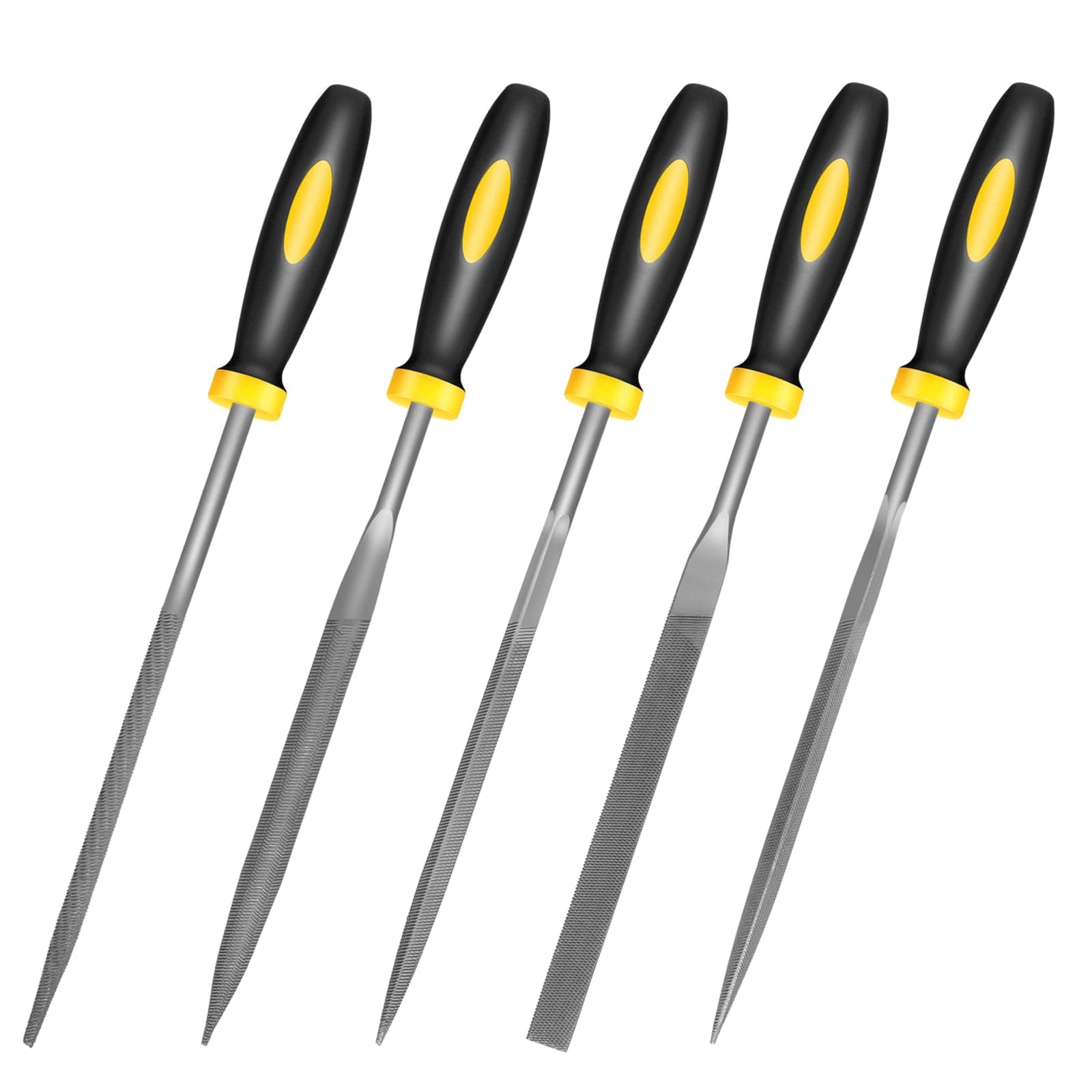 Mini Hand Files, 5pcs, Total 6.3in, File Blade 4.3in, Strength Alloy Steel Needle Files, Small Metal File Set for Detailed Tasks, Includes Round, Bi-Half Round, Flat, Square, Triangular