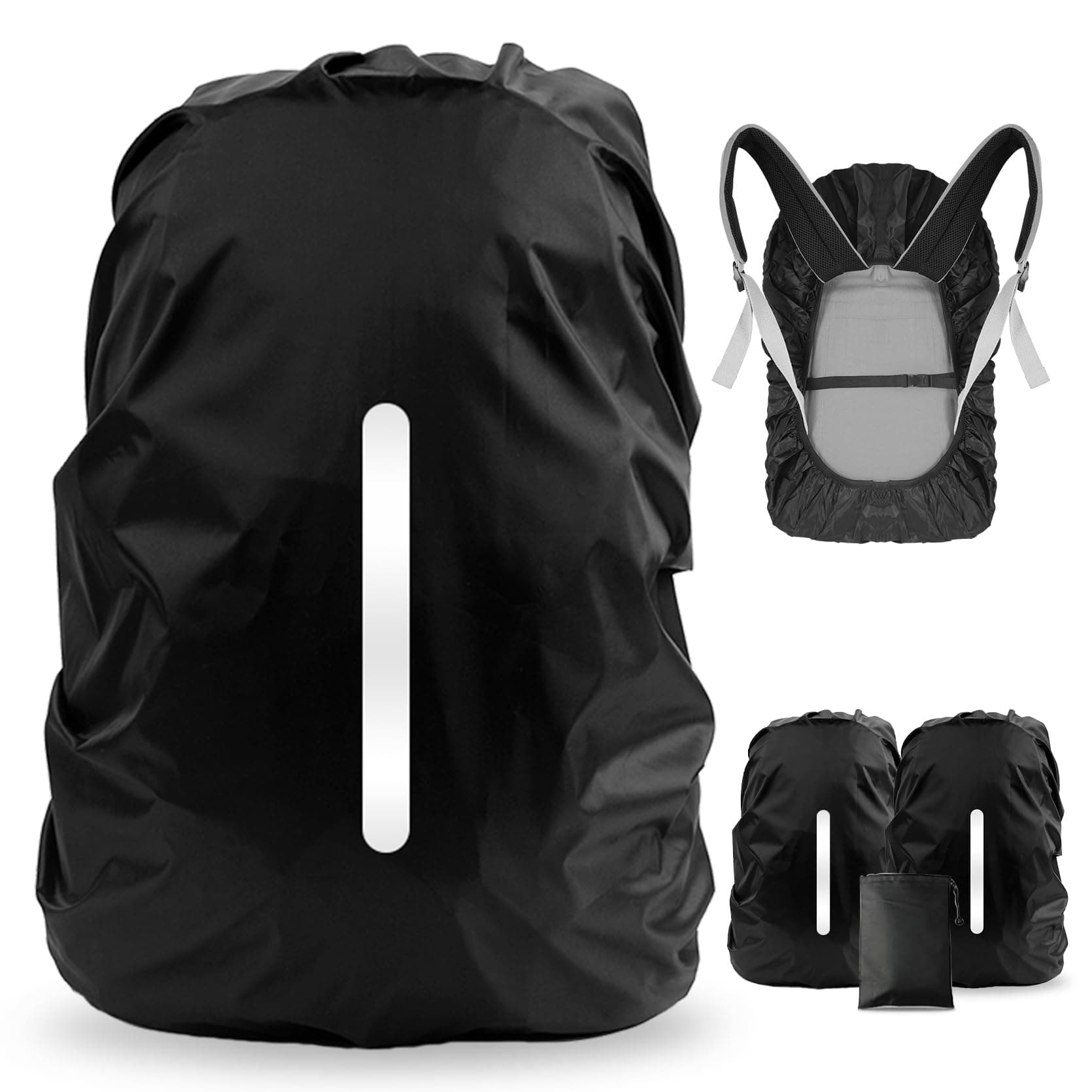 LAMA 2 Pack Waterproof Rain Cover for Backpack, Reflective Rainproof Protector for Anti-Dust and Anti-Theft,M Size (for 30L-40L Backpack), 2 Pcs Black