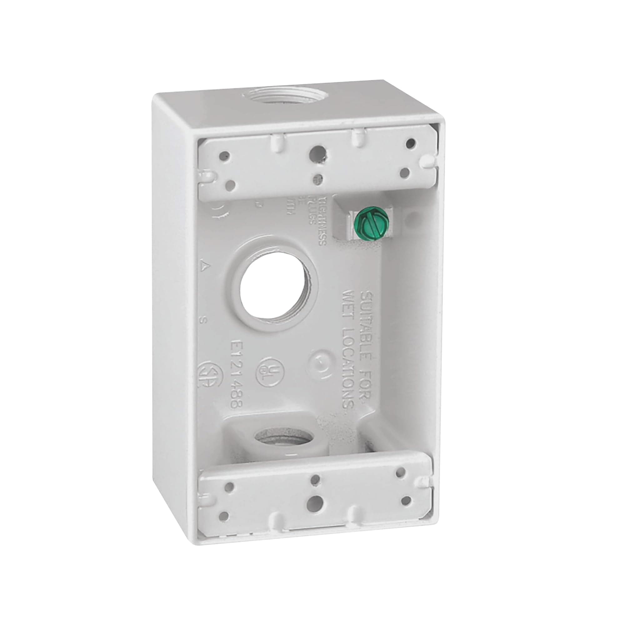 SIGMA ENGINEERED SOLUTIONS 14250WH Metal Electrical Outlet Box, Weatherproof, Easy Mount Plug and Receptacle Protector, White, (3) 1/2-Inch Holes, 1 Gang Box