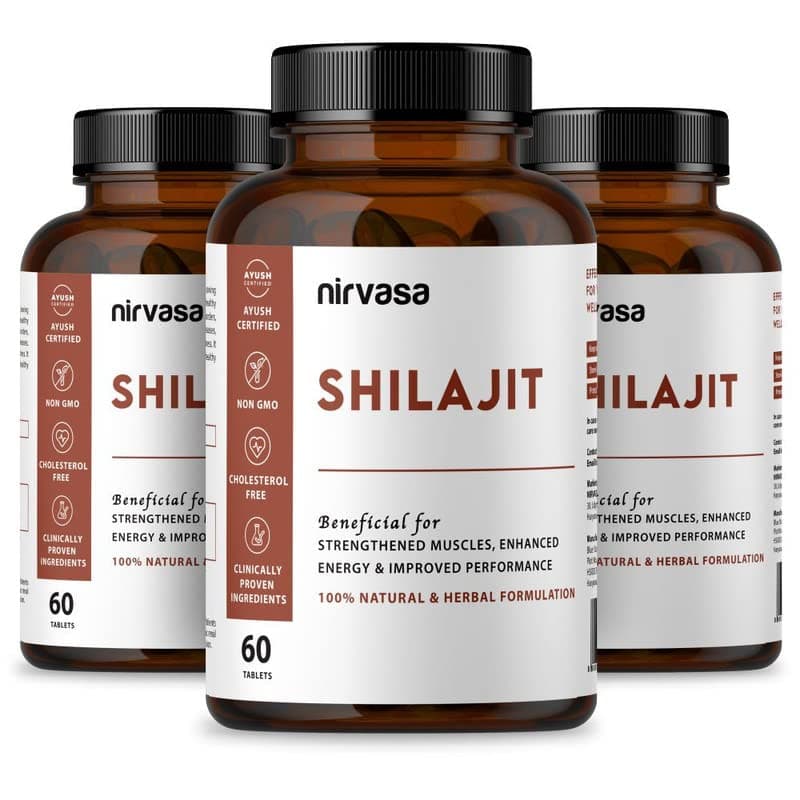 Nirvasa Shilajit Tablets (500mg, 3x60 Tab) | Pure Himalayan Shilajeet Extract | Supports Muscle Strength, Stamina, Endurance & Energy | Improves Performance, Vitality & Immunity | Men & Women– Pack of 3