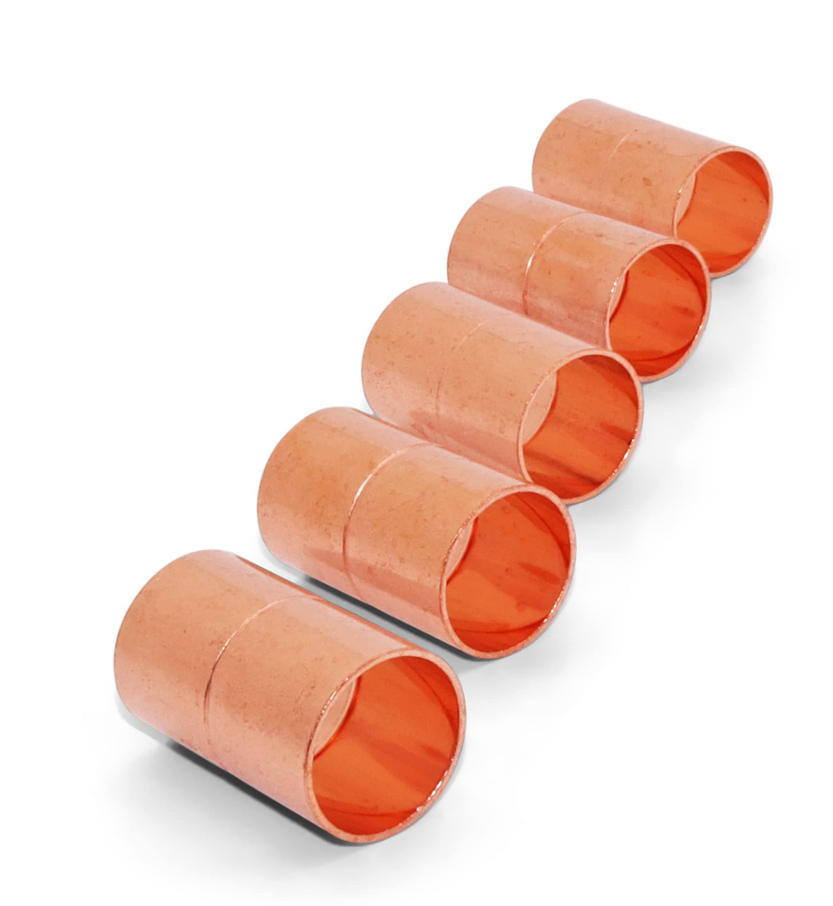 Copper Fitting HVACR OD 3/4" (HVACR Outer Dimension) 5/8" (Plumbing Inner Dimension) - Straight Copper Coupling Fittings With Rolled Tube Stop & ACR – 99.9% Pure Copper - 5 Pack