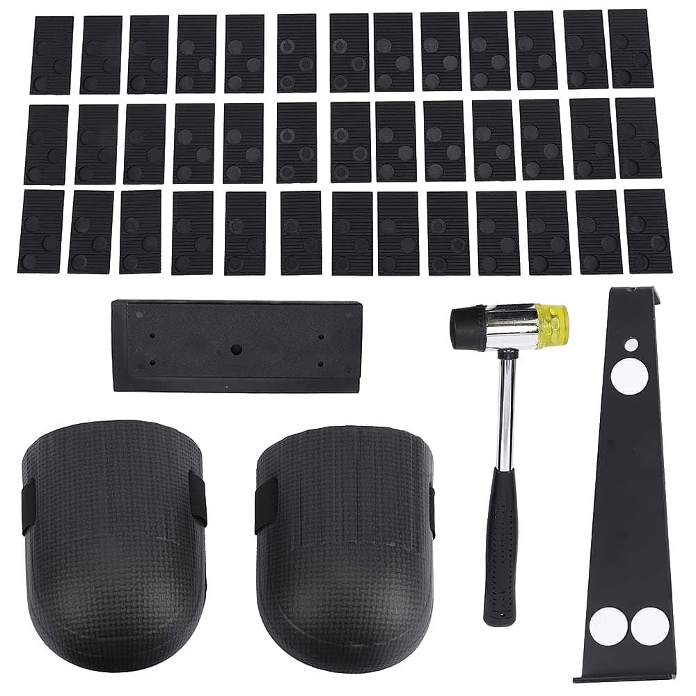 Swetup Laminate Flooring Tools Set, 45pcs Wood Floor Fitting Tools Laminate Wood Flooring Installation Kit Wood Flooring Fitting Tool with 40 Spacers Pull Bar Tapping Block Double Faced Mallet Kneepad