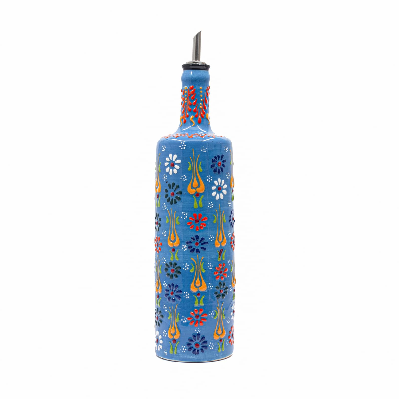 Graely Ceramic Oil Dispenser Hand Painted Patterned Carafe Decanter for Kitchen Light Blue