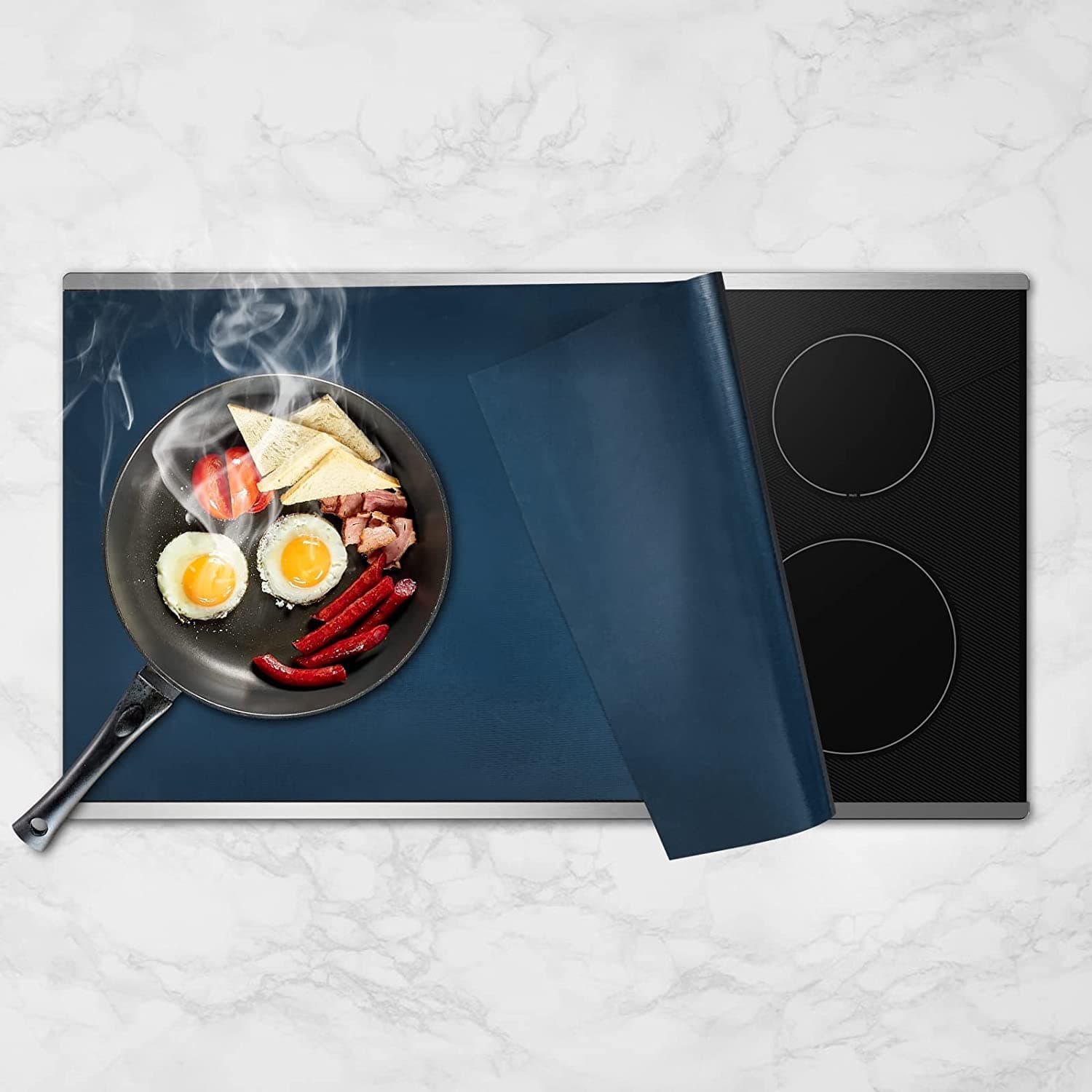 KitchenRaku Large Induction Protective Mat, Non-Slip Silicone Induction Hob Protective Mat (Magnetic) Hob Scratch Protection for Induction Hob (52 x 78 cm, Navy Blue)