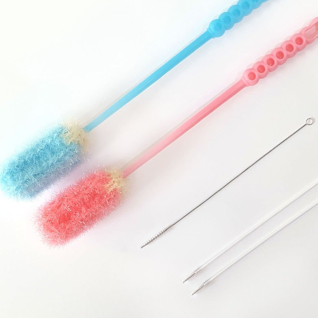 2 of 14" Long Thick and Thin Bottle Brushes and 3 Straw brushes for Washing Dishes, Water Bottle, Tumbler, Mugs, Baby Bottle Heavy Duty Handmade to make Acrylic Thread Kitchen Sponges Fast Drying (5)