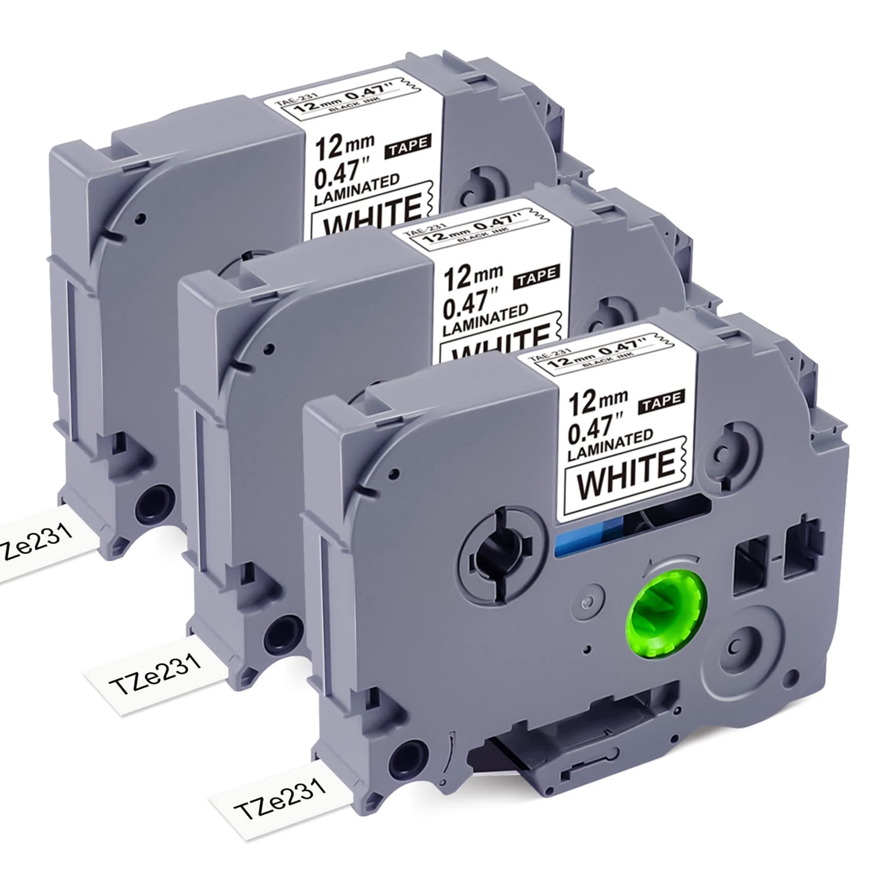 BEYONDTEK TZe TZ Tape 12mm Replacement for Brother Label Printer Tape 12mm TZe-231 P Touch Tape 12mm 0.47 Laminated Black on White Compatible with Brother P-Touch Label Maker PT-E110 H100R H110 H101C