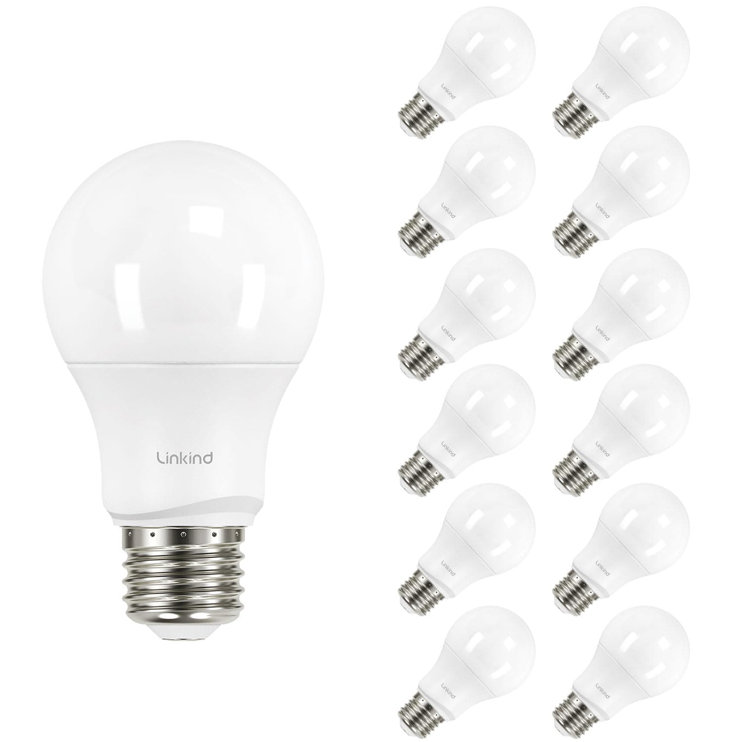 Linkind A19 LED Light Bulbs Dimmable, 60W Equivalent Light Bulbs, 9W, 5000K Daylight, 840 Lumens LED Bulbs, E26 Standard Base, 120V, Lighting for Bedroom Living Room Home Office, 12 Packs