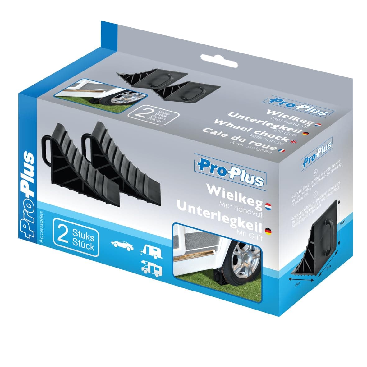 ProPlus Wheel chock plastic with handle set of 2 pieces