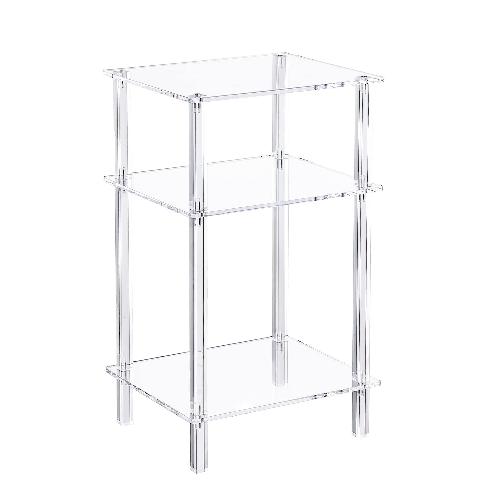 Eglaf Clear Acrylic Side Table - 3 Tiers Small End Table Bedside Table Nightstand for Small Space in Living Room, Bedroom - 13.4'' L x 11.5'' W x 22.9'' H - Square Table Leg