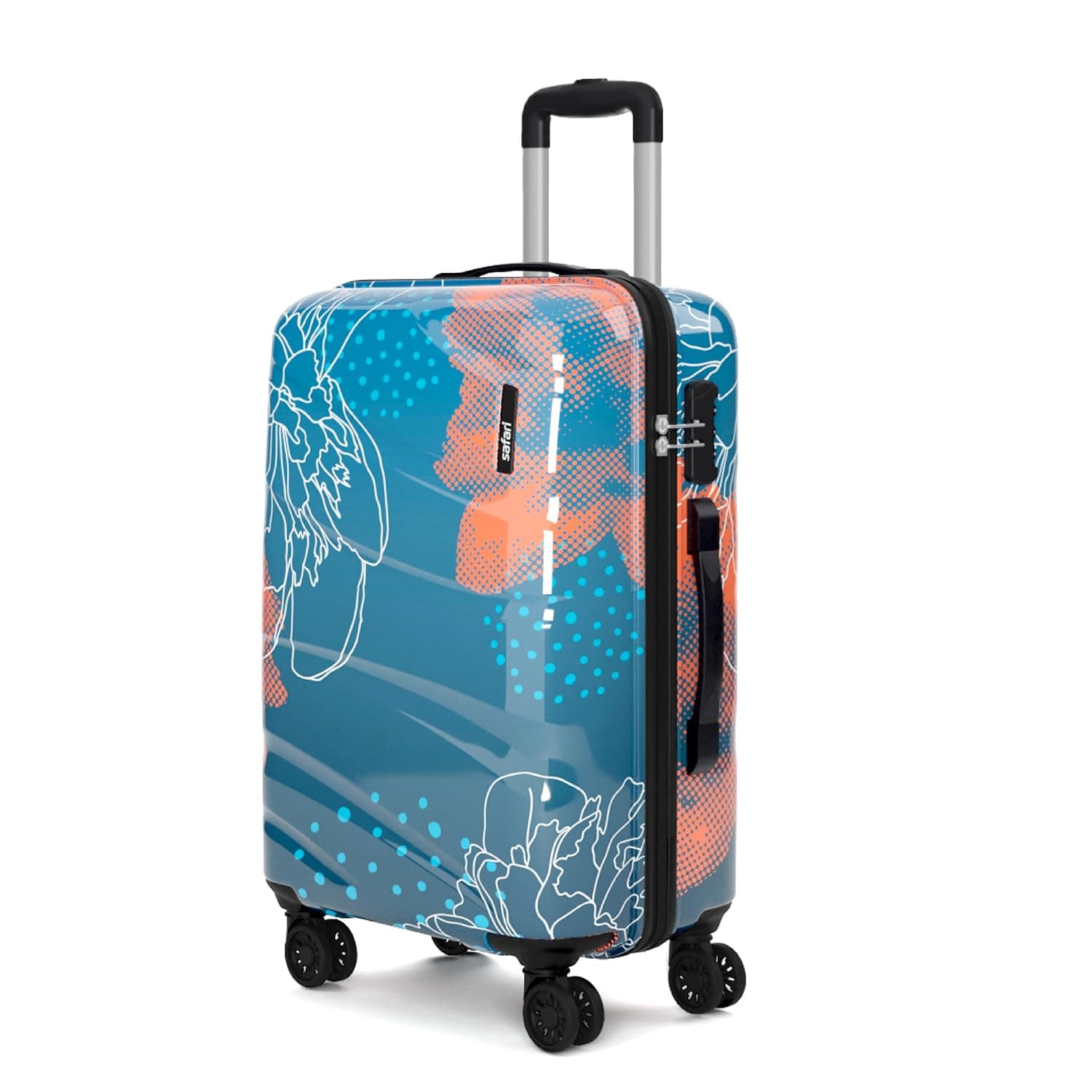 Plastic Serene Hardside Suitcase, Lightweight And Scratch Resistant, Fixed Combination Lock, 360 Degree Dual Wheels, Telescopic Handle, Check-In Luggage Trolley Bag, Medium, 65Cm