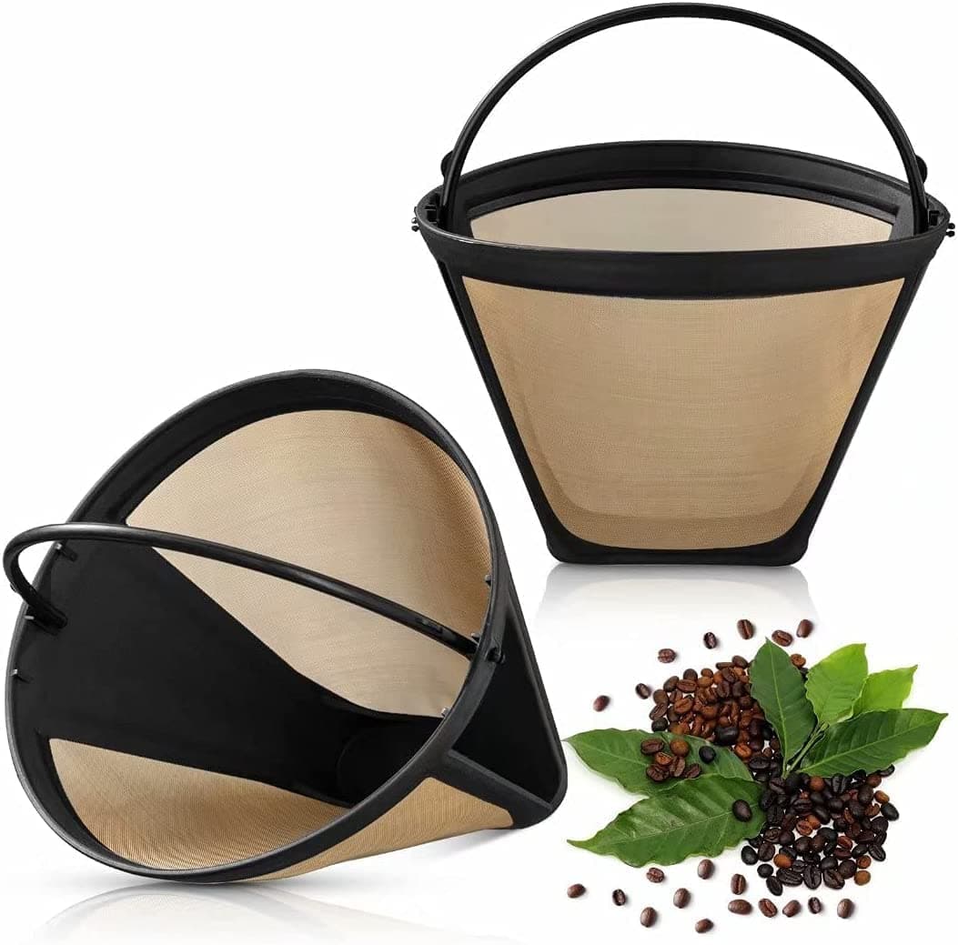 2 Pcs Coffee Filter, Reusable Coffee Filters, 6-12 Cup Stainless Steel Cone Coffee Filter with Handle, Fine Mesh, No Residue, Durable for Cuisinart Coffee Maker Filter and Brewers(#4)