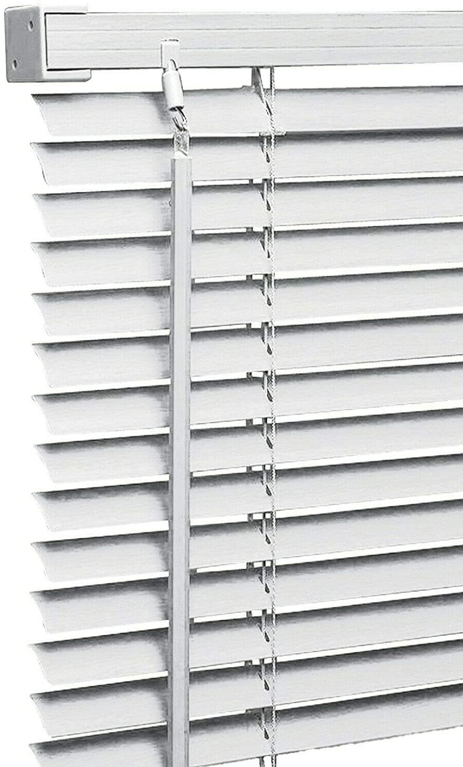 Ruby Deals PVC Venetian Blind Blinds Window 25mm Thin Slats Kitchen Window Blinds Treatments Easy Fit Curtains Trimmable Fittings Home Office(White 60W x 150H cm)