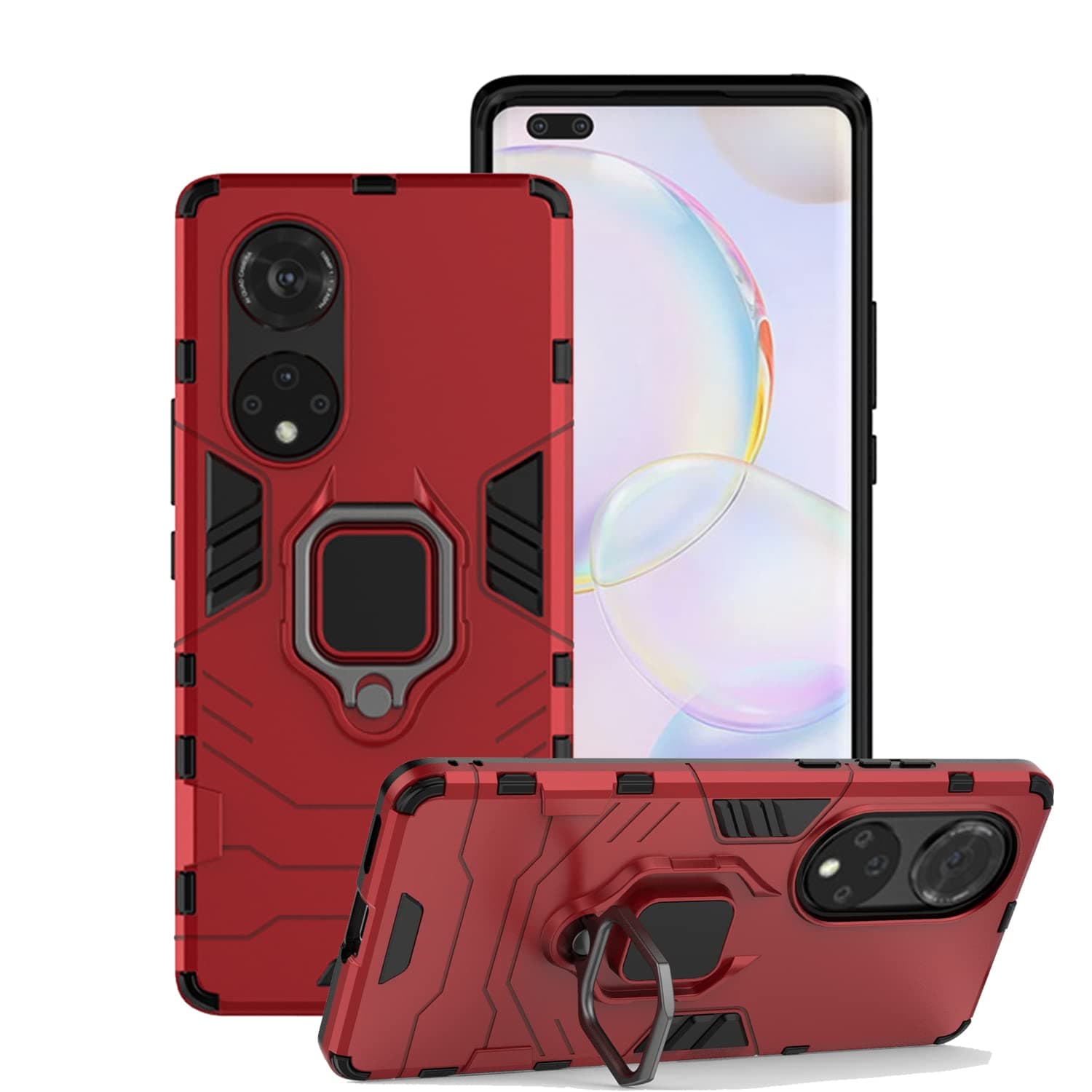 ZMONE Phone Case for Huawei Nova 9 Case Heavy Duty Dual Layer Military Grade Shockproof Protective Cover with Magnetic Ring Kickstand - Red