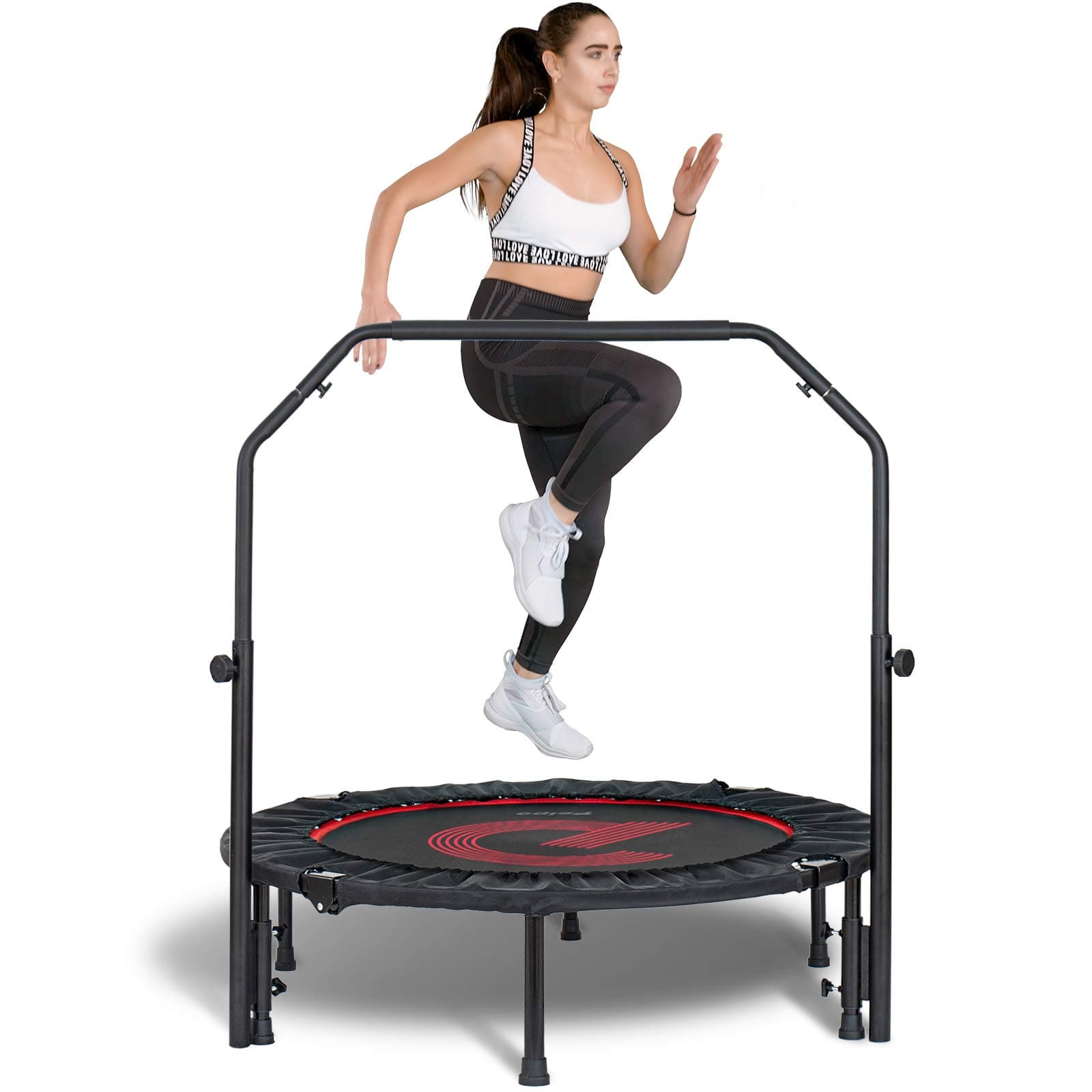 Pelpo 38"/40"/45" Folding Mini Trampoline,Exercise Trampoline with Adjustable Foam Handle, Rebounder Trampoline for Adults Fitness, Indoor Trampoline for Bounce Workout Max Load 330lbs