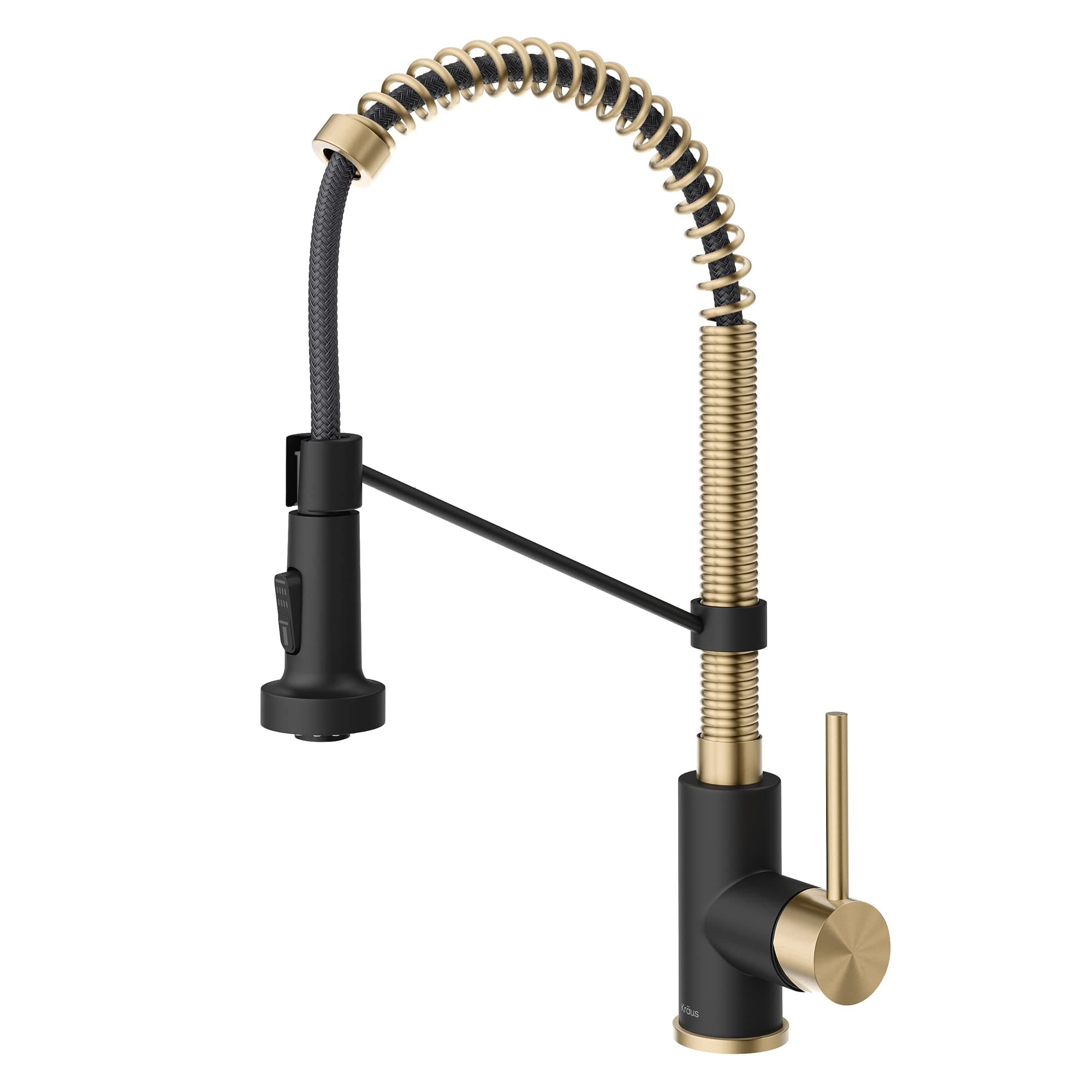 Bolden Commercial Style 2-Function Single Handle Pull Down Kitchen Faucet in Spot-Free Antique Champagne Bronze/Matte Black, KPF-1610SFACBMB