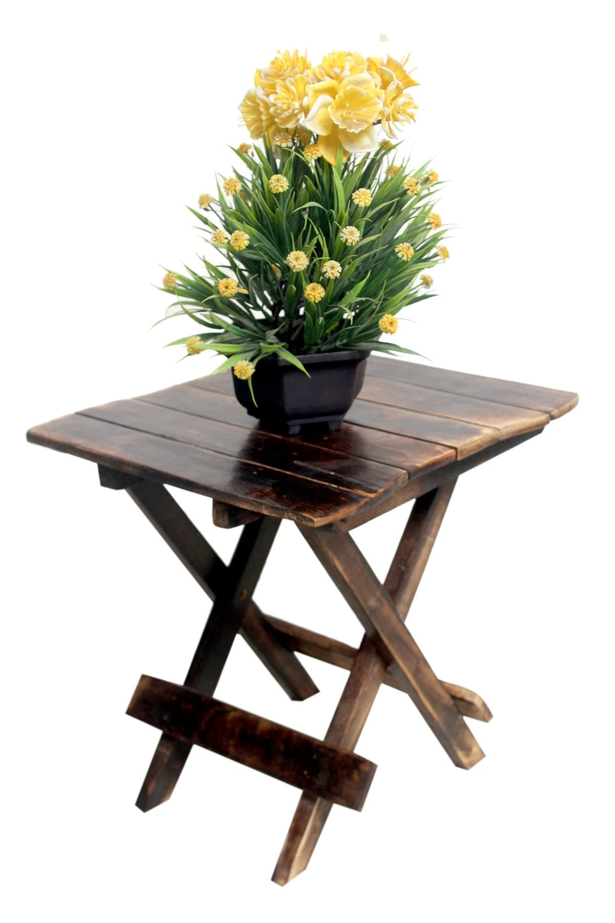 Wooden Folding Adjustable Brown End Table/Coffee Table/Lamp Stand/Plant Table (Square, 15 INCH)