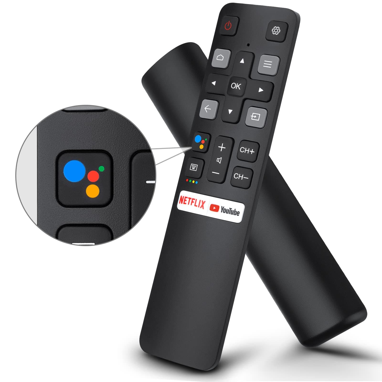 Omaic Voice Replacement For Tcl-Android-Tv-Remote,New Upgraded Rc802V For Tcl Smart Tvs With Google Voice Function,With Netflix,Youtube Buttons - Black