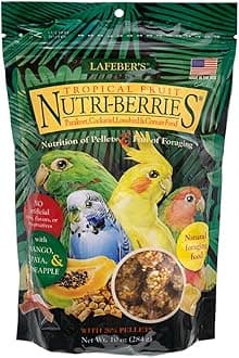 LAFEBER'S Tropical Fruit Nutri-Berries Pet Bird Food, Made with Non-GMO and Human-Grade Ingredients, for Cockatiels Conures Parakeets (Budgies) Lovebirds (Tropical Fruit 10 oz)