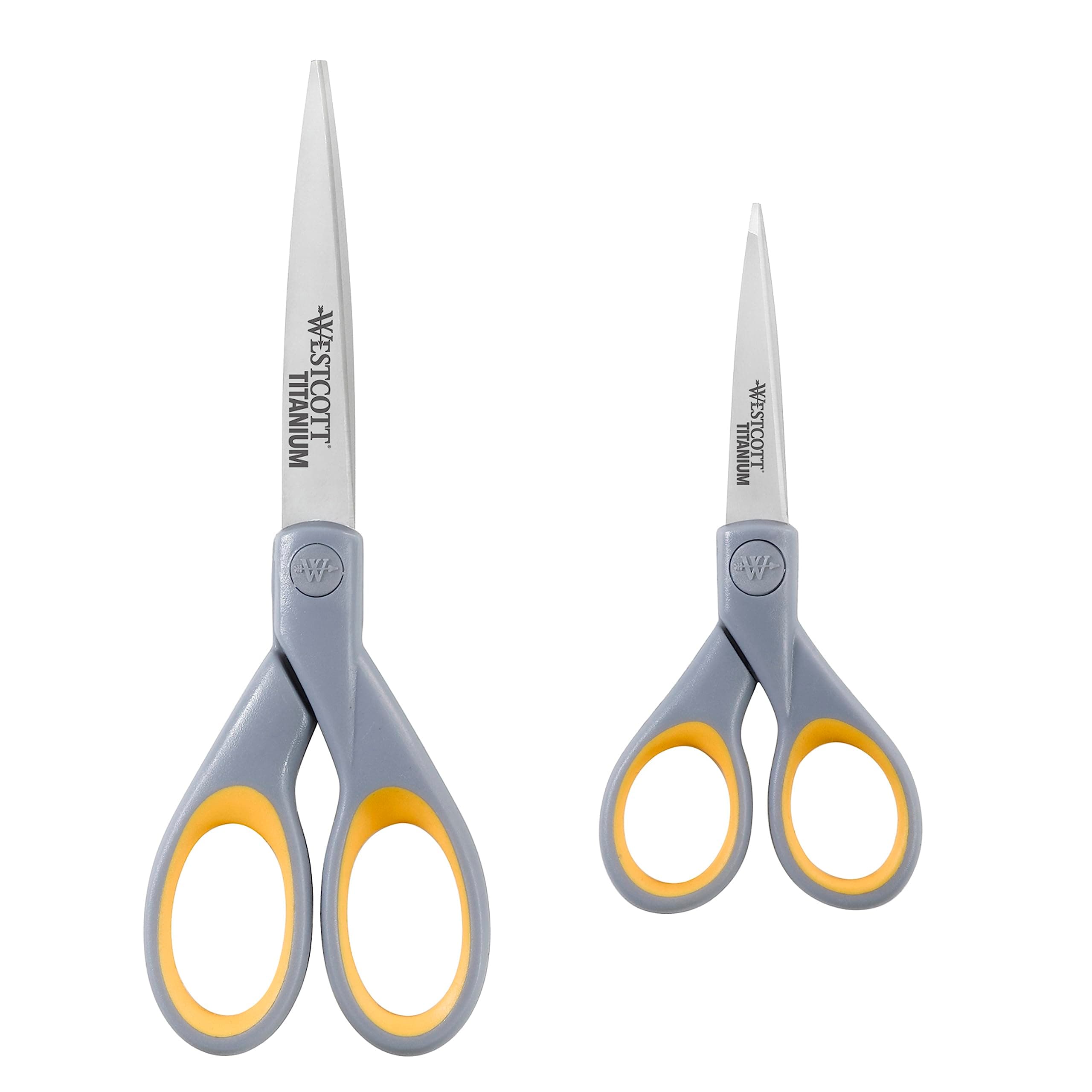 Westcott ‎13824 7” & 5” Pointed Titanium-Bonded Crafting Scissors with Soft Handles, Gray/Yellow (2 Pack)