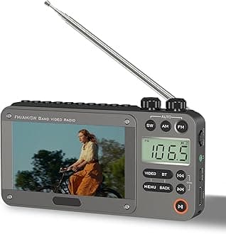 720p 4.3" Screen AM FM SW Movie Video Radio with Bluetooth, Rechargeable Pocket Digital Movie Video Player Radio, Support USB/Micro SD Card, 5W Loud Speak and Headphone Jack for Travel Gifts