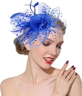 Fascinators Hats 20s 50s Pillbox Hat Cocktail Tea Party for Women (Blue, One Size)