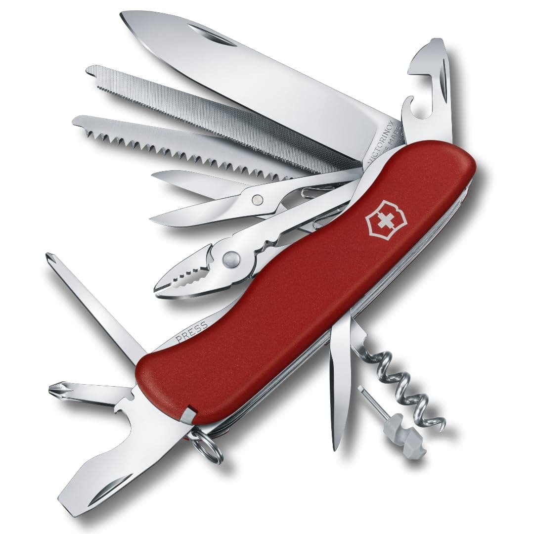 Victorinox Swiss Pocket Knife Work Champ, 21 Functions, Multi Tool with Locking Blade, Pliers, Metal File, Red