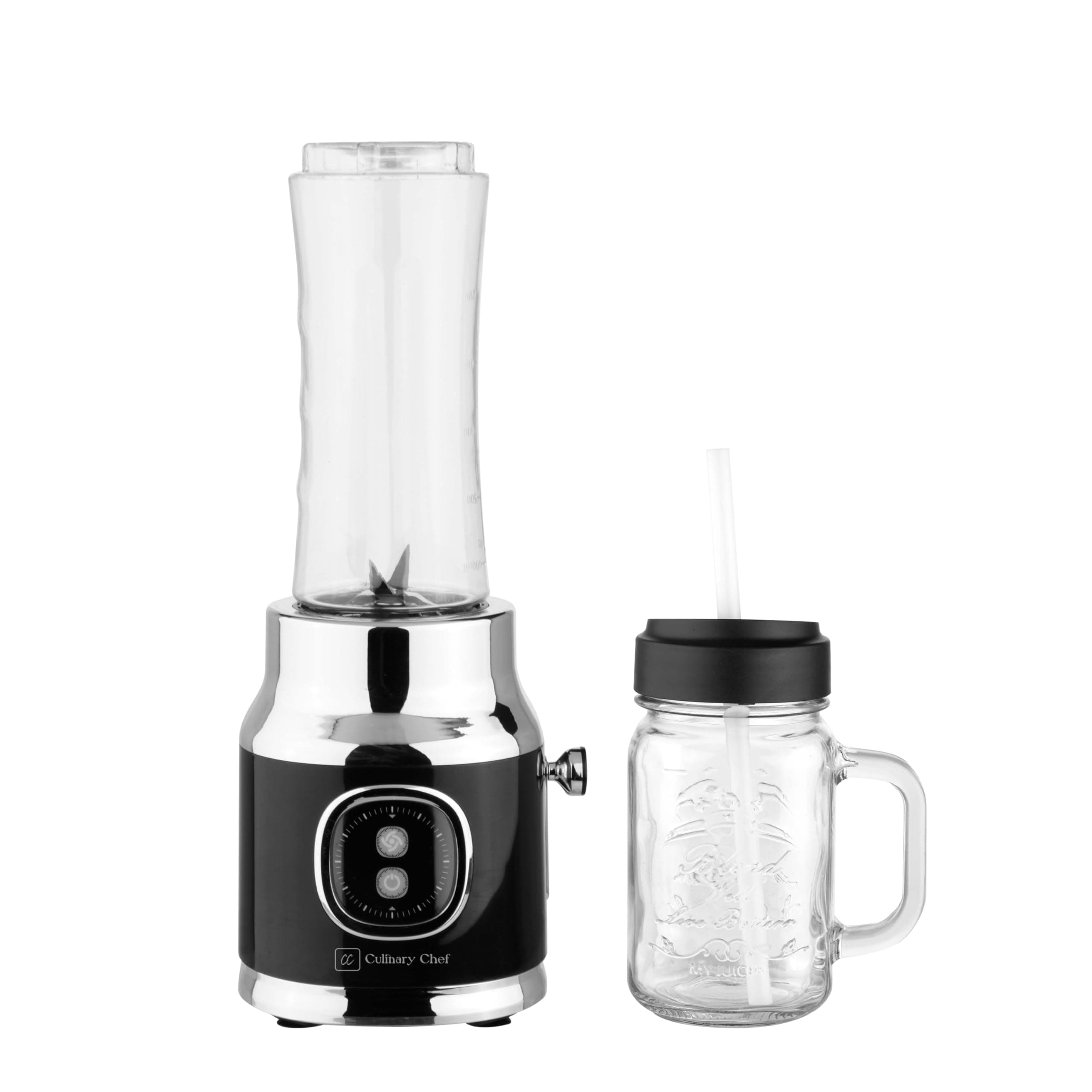 CULINARY CHEF Retro Smoothie Maker Personal Blender with Mason Jar, Perfect for Shakes and Smoothies, Countertop, Dishwasher Safe, BPA-Free, High Power 300W, Black