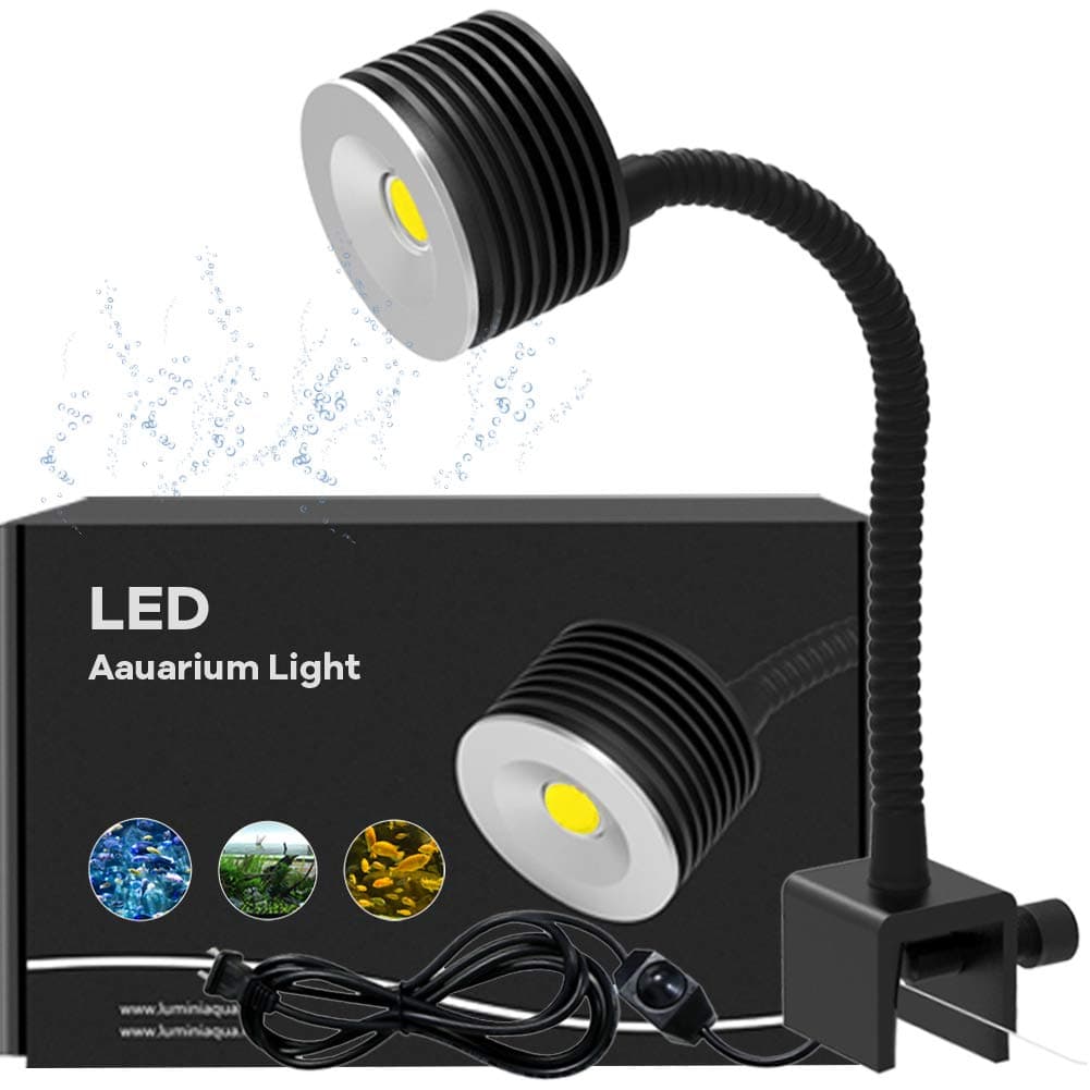CHEE MONG LED Aquarium Light, Nano Fish Tank Clip Light Rimless Freshwater Aquarium Light, All White LEDs Light for Day Viewing, Save Energy