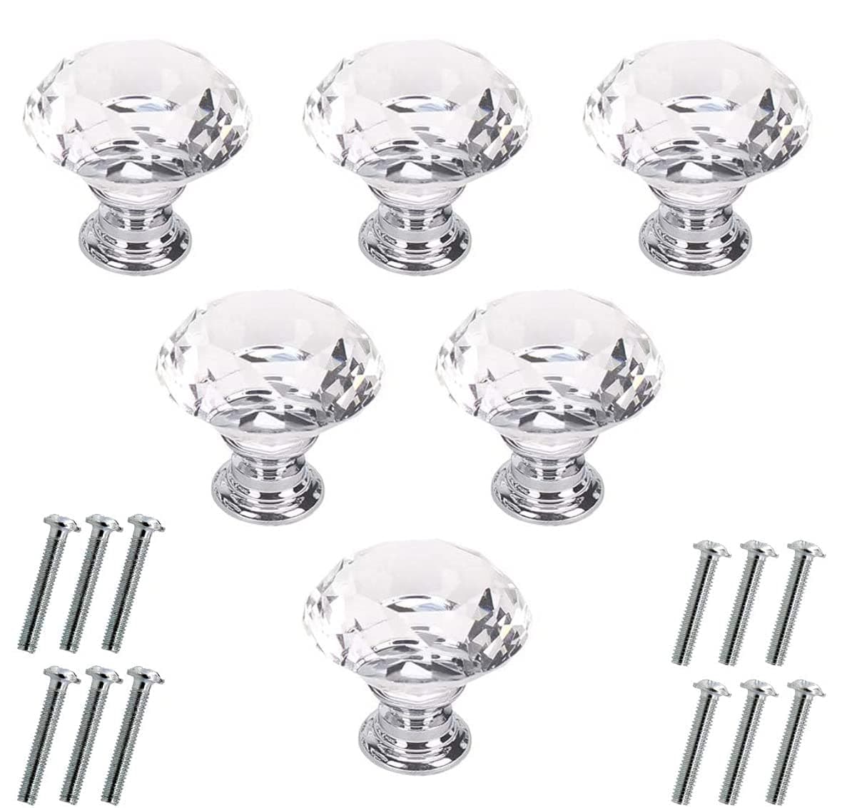 Akstore 5 Pcs Crystal Glass Cabinet Knobs 30mm Diamond Shape Drawer Kitchen Cabinets Dresser Cupboard Wardrobe Pulls Handles (30mm, Clear)