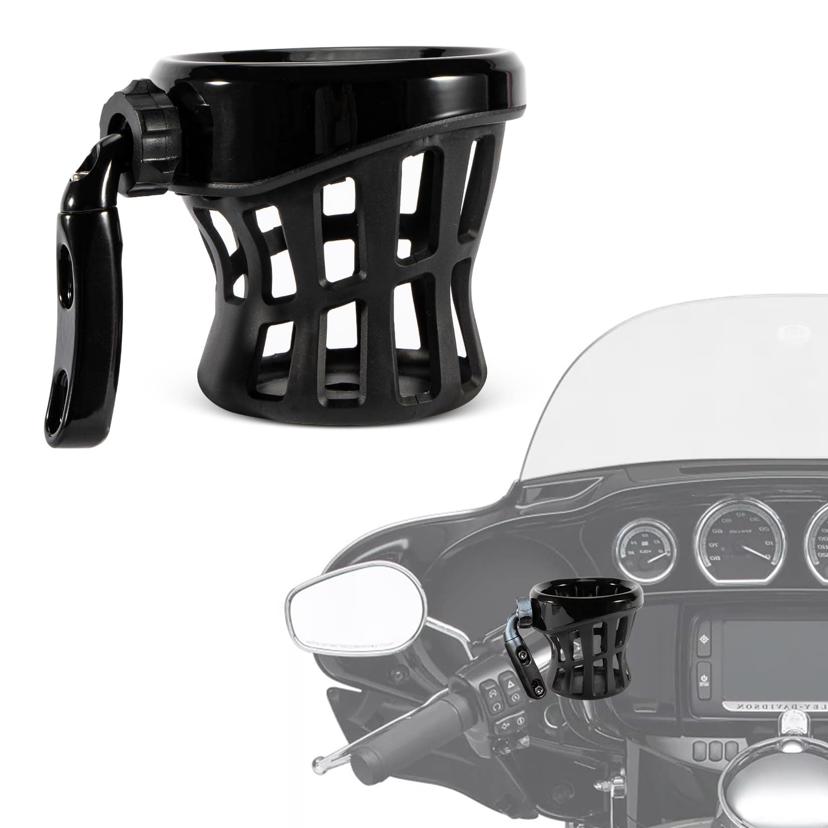 PSLER Motorcycle Drink Cup Holder Handlebar Mount Universal for Dyna Fat Bob Touring Road Glide Street Electra Glide Softail 1996-up Goldwing GL1800 2018-up