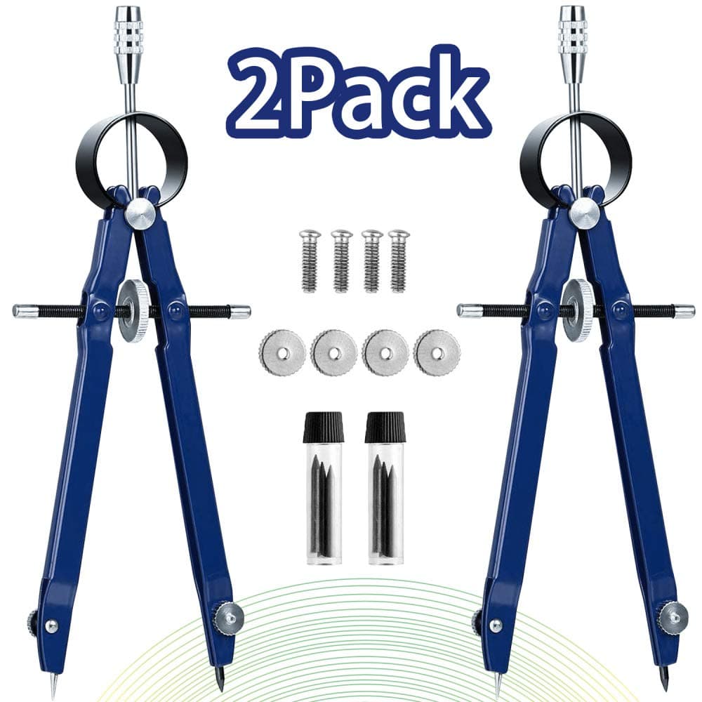 Professional Compass with Lock 10 Inches Diameter ISKM Geometry Compass with Wheel for Math, Drawing Compass, Drafting Compass Includes Extra Lead Refills (2 Pack)