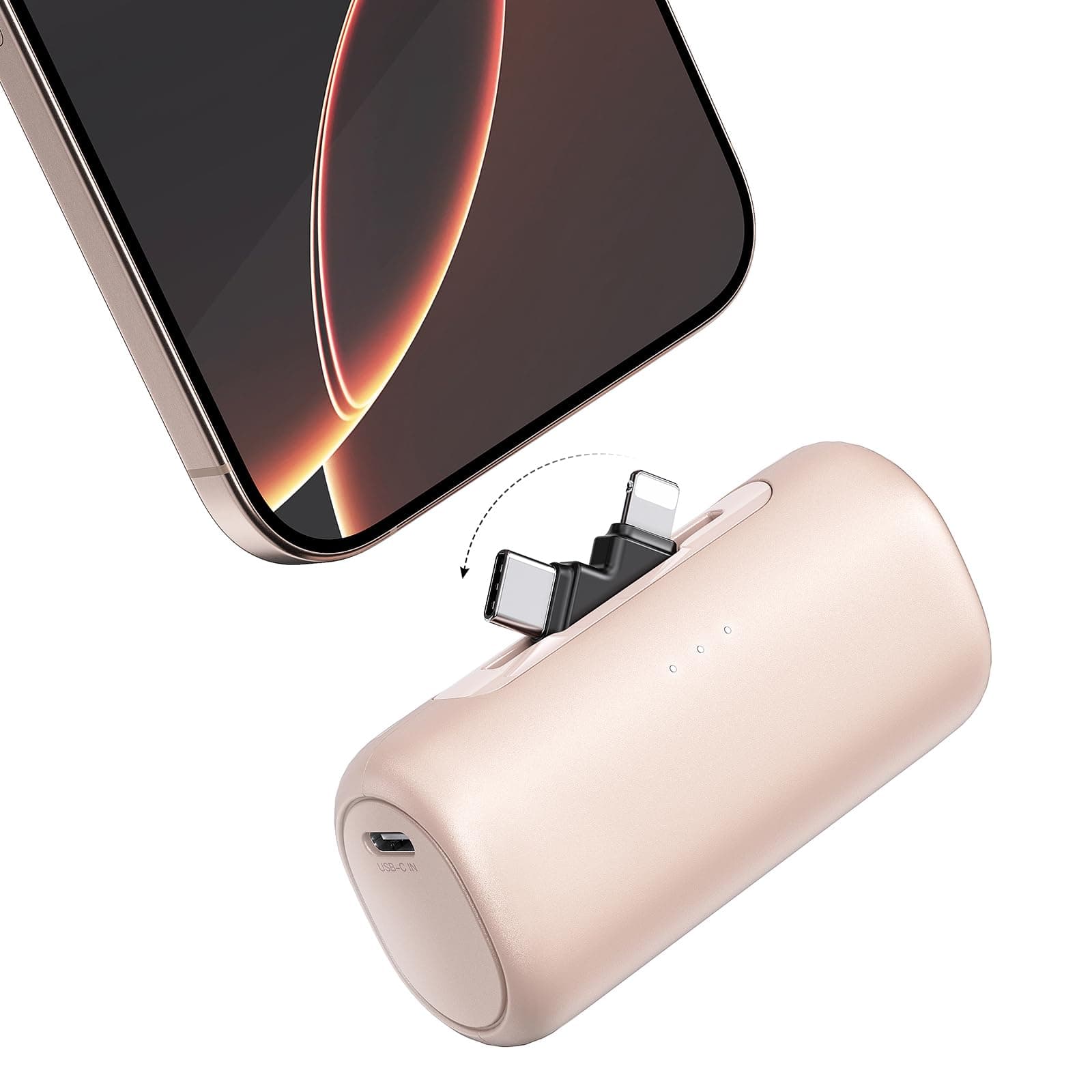 Winecube 2-in-1 Portable Charger for iPhone, 5000mAh Small Power Bank, Fast Charging Battery Pack Compatible with iPhone 16/15/14/13/12/11 Series, Samsung S24/23, Android, Pink